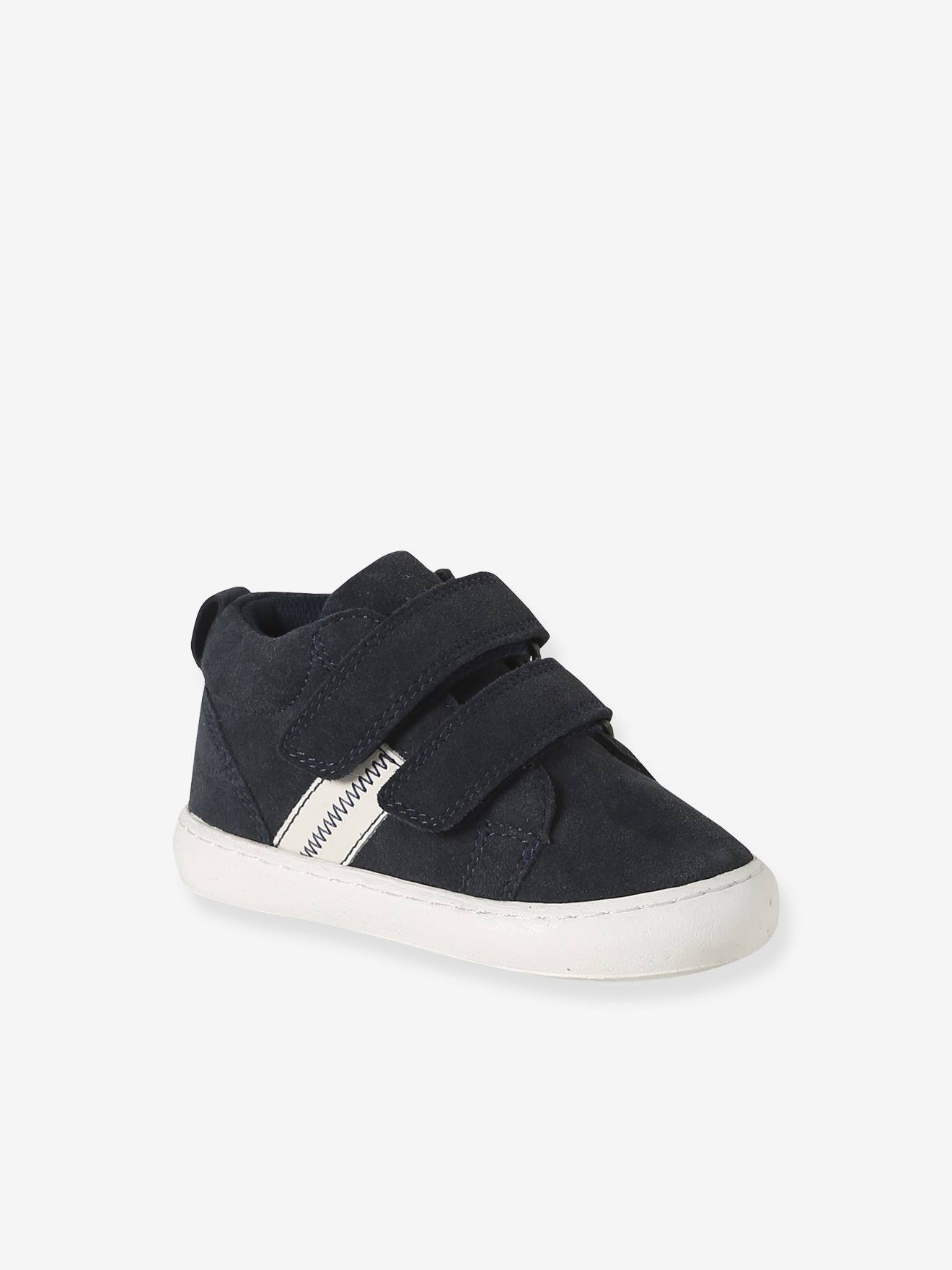 Baskets Mid gevoerd met klittenband leer baby marineblauw afbeelding