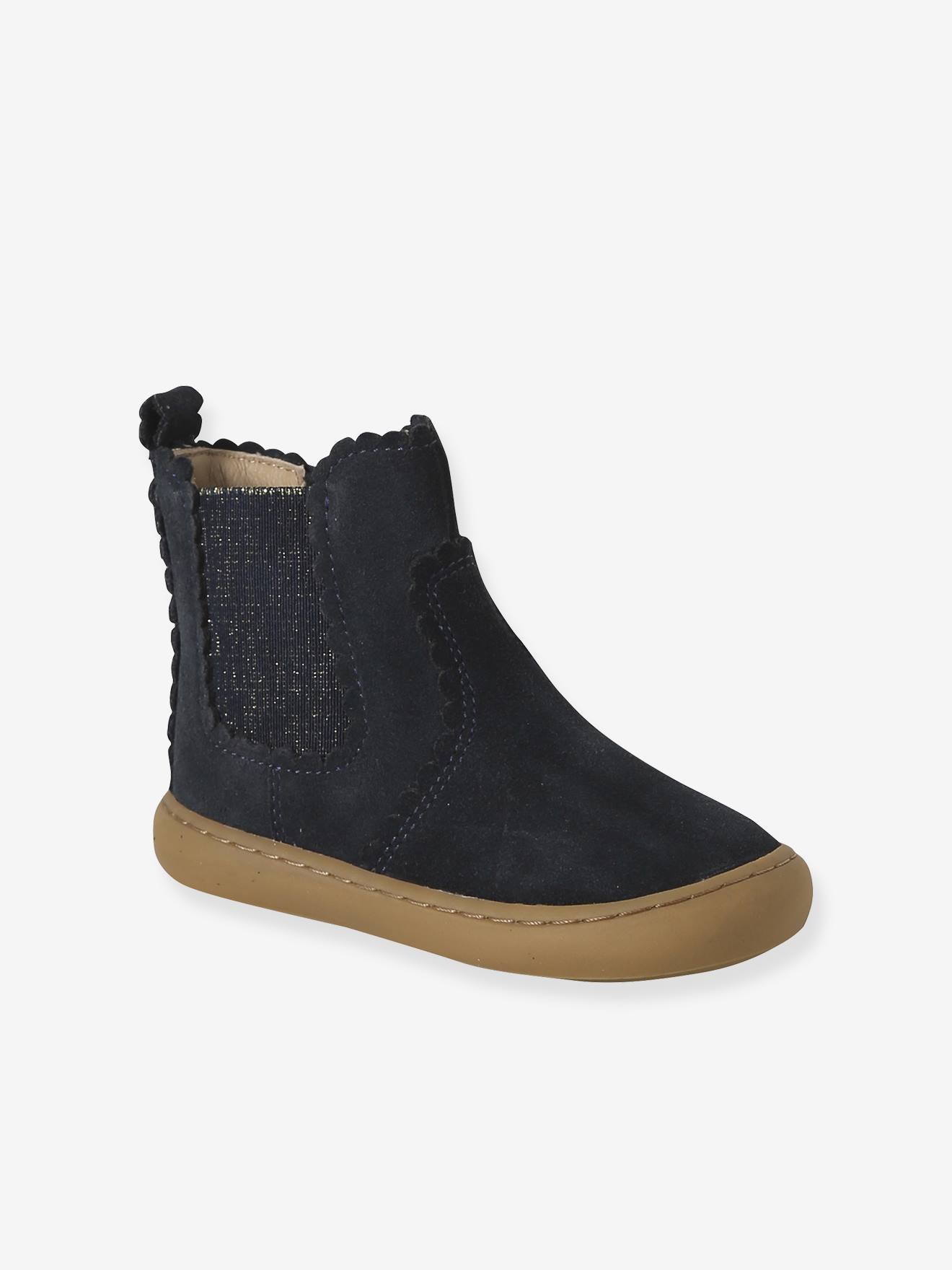 Chelsea boots met rits en elastiek van leer voor baby marineblauw afbeelding