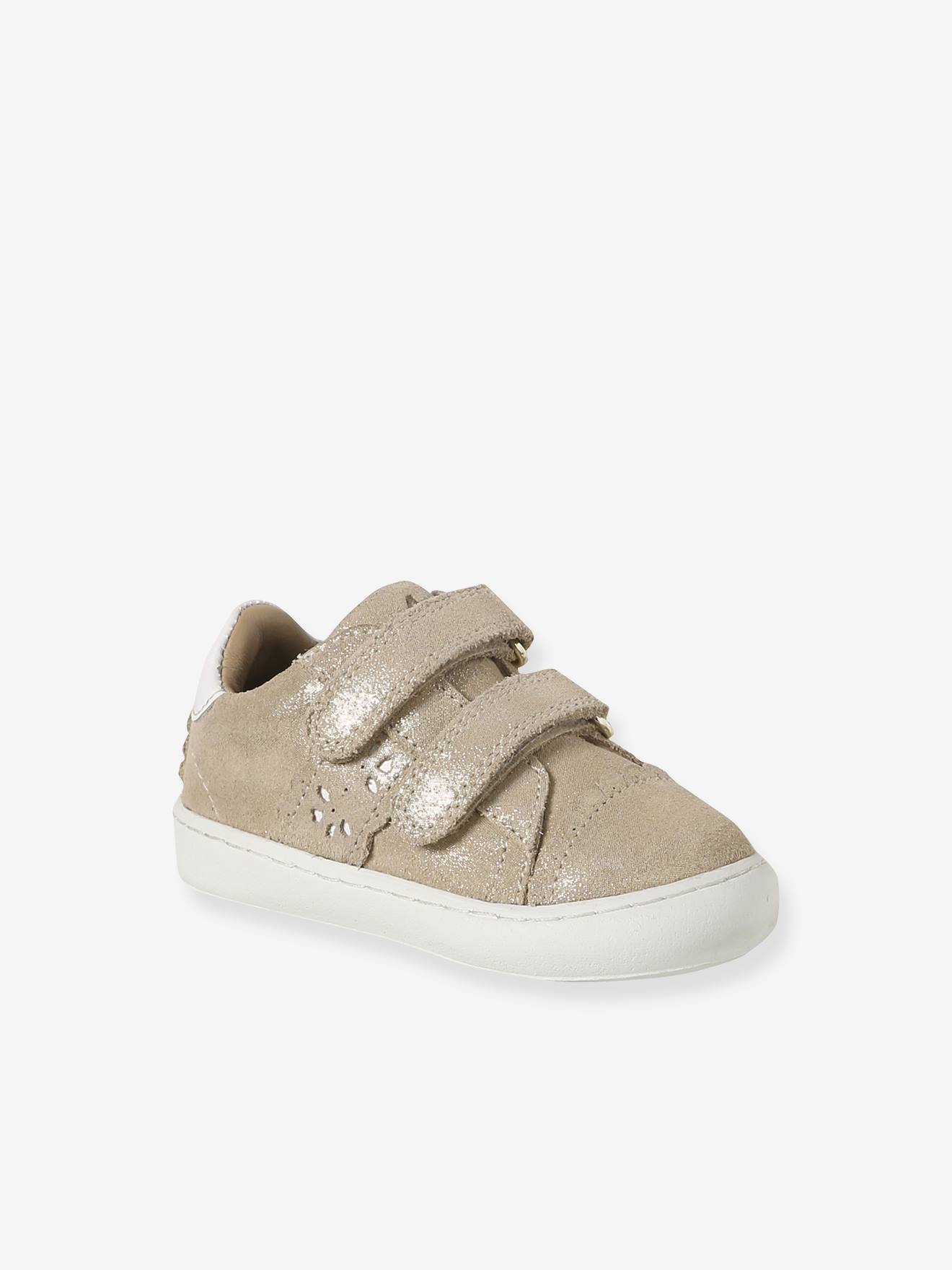 Baskets met klittenband van leer baby goud