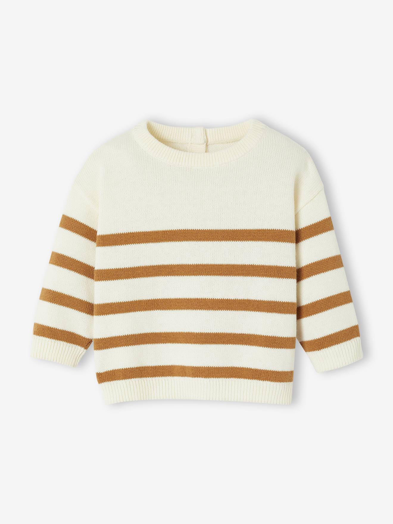 Gestreept baby trui van tricot karamel afbeelding