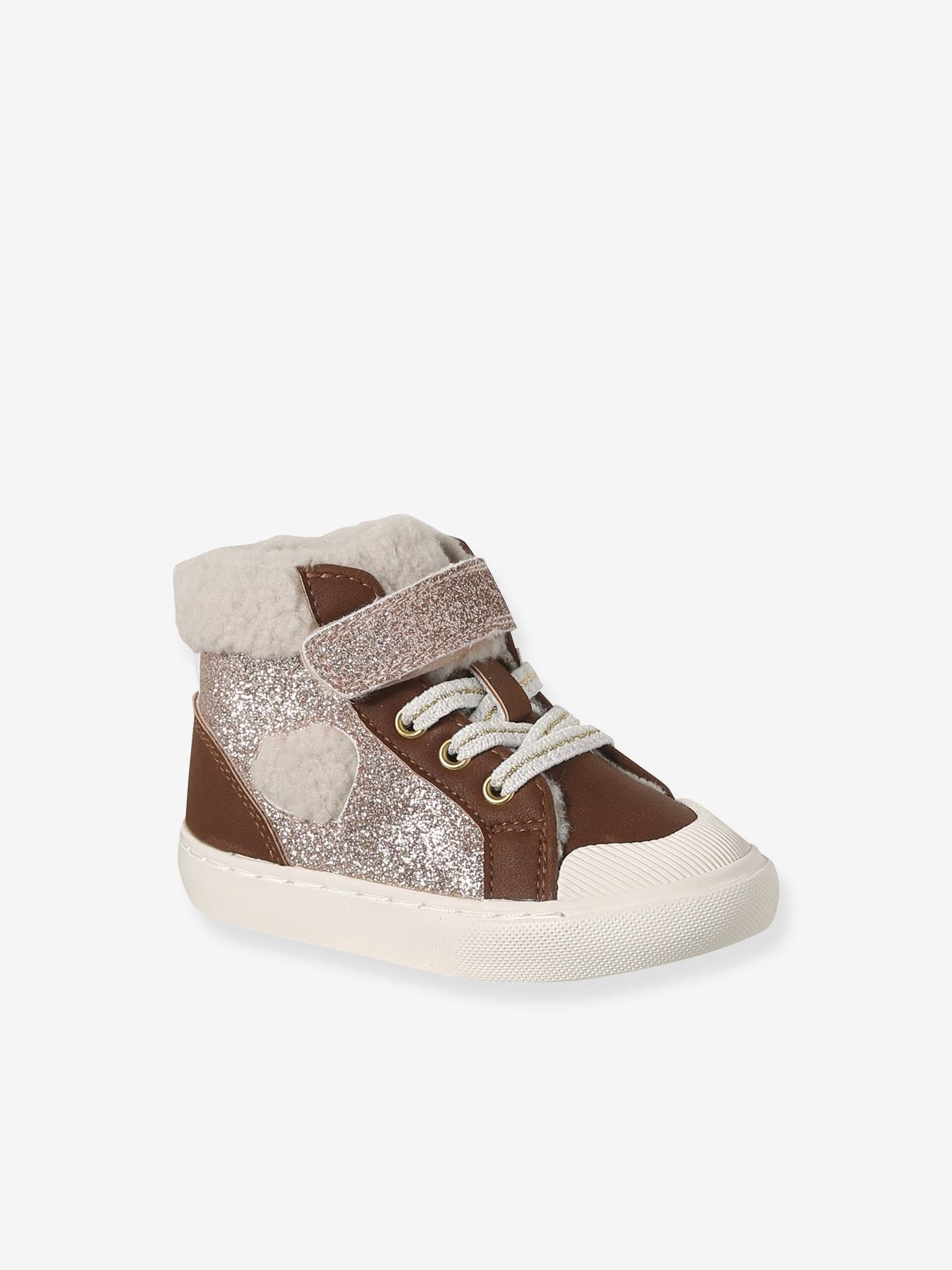 Baskets baby meisjes synthetisch gevoerd elastische veters en klittenband veel bruin afbeelding