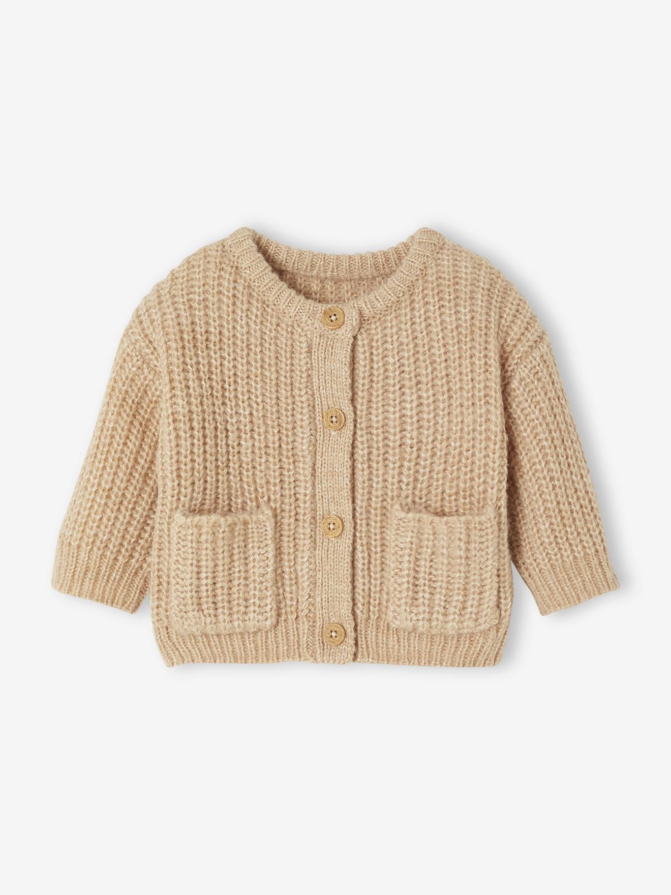 Babyvestje van grof gebreid breisel gemêleerd beige afbeelding