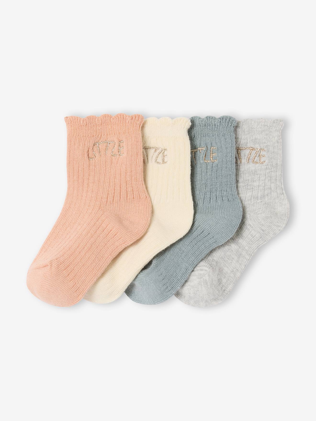 Set van 4 paar babysokjes "little" lichtroze afbeelding