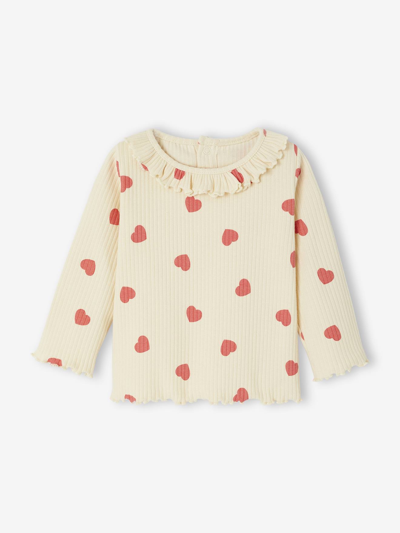T-shirt baby bedrukt met kleine hartjes vanille afbeelding