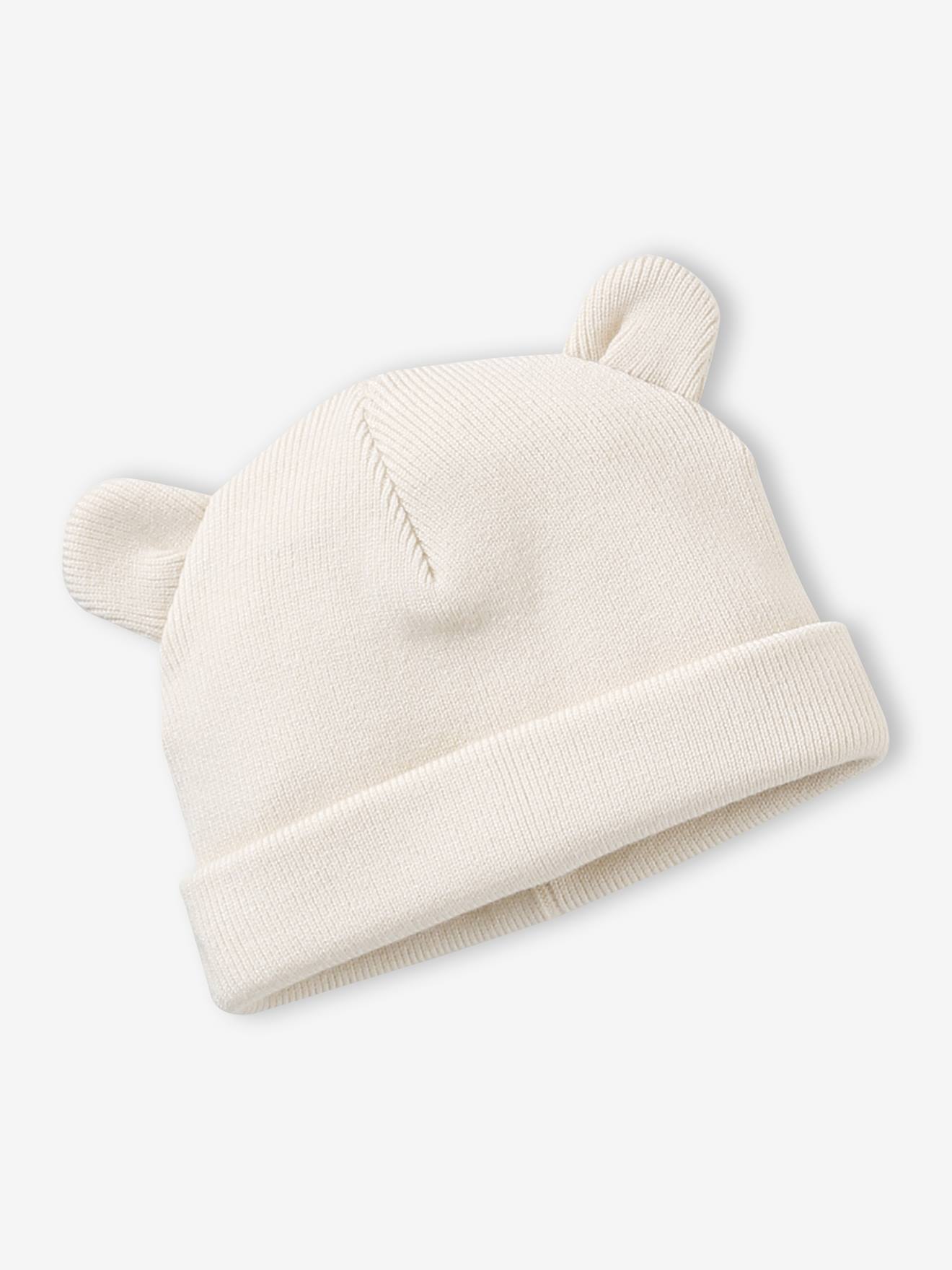 Baby muts met berenoren in volume ecru afbeelding