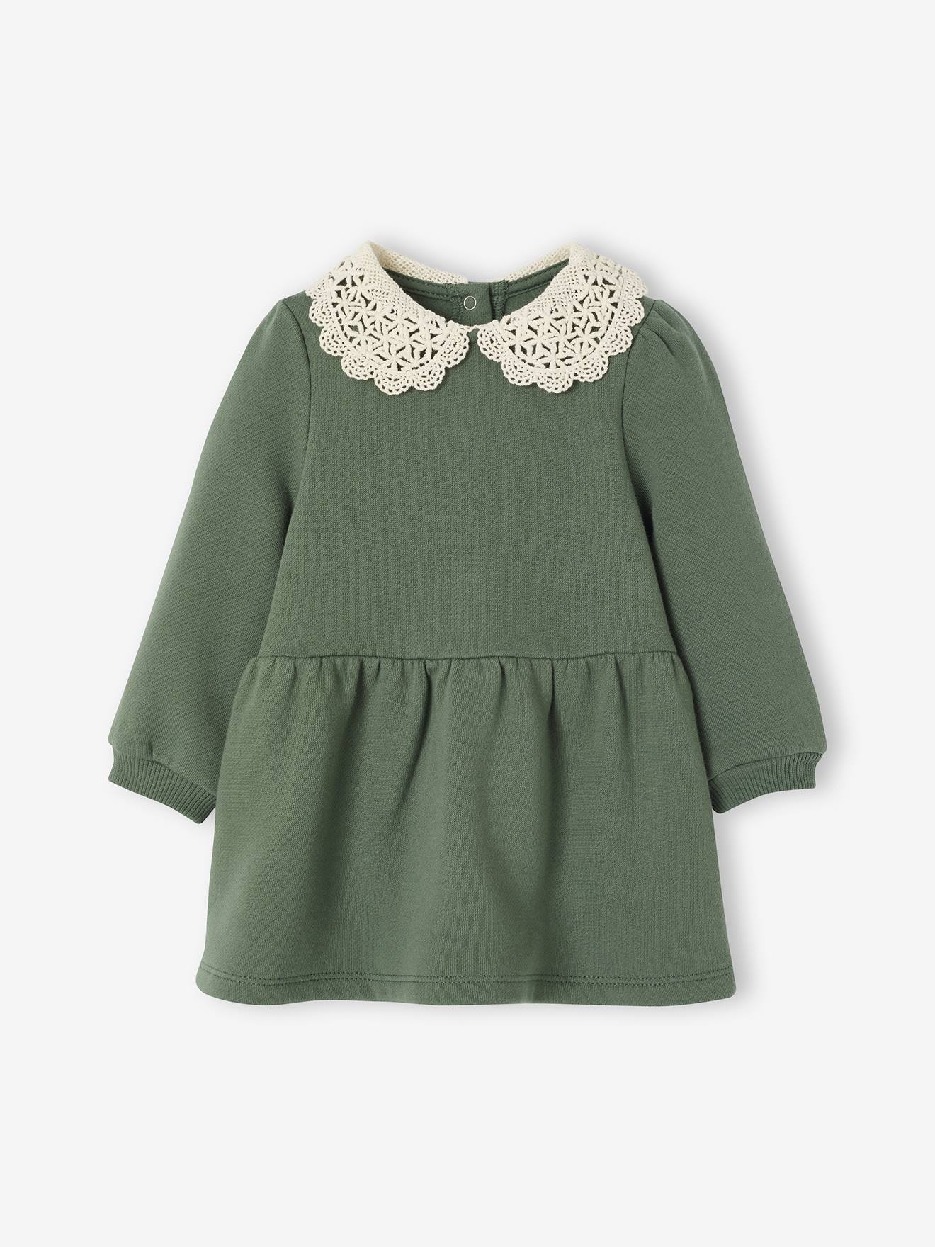 Babyjurk van sweater met gehaakte kraag groen afbeelding
