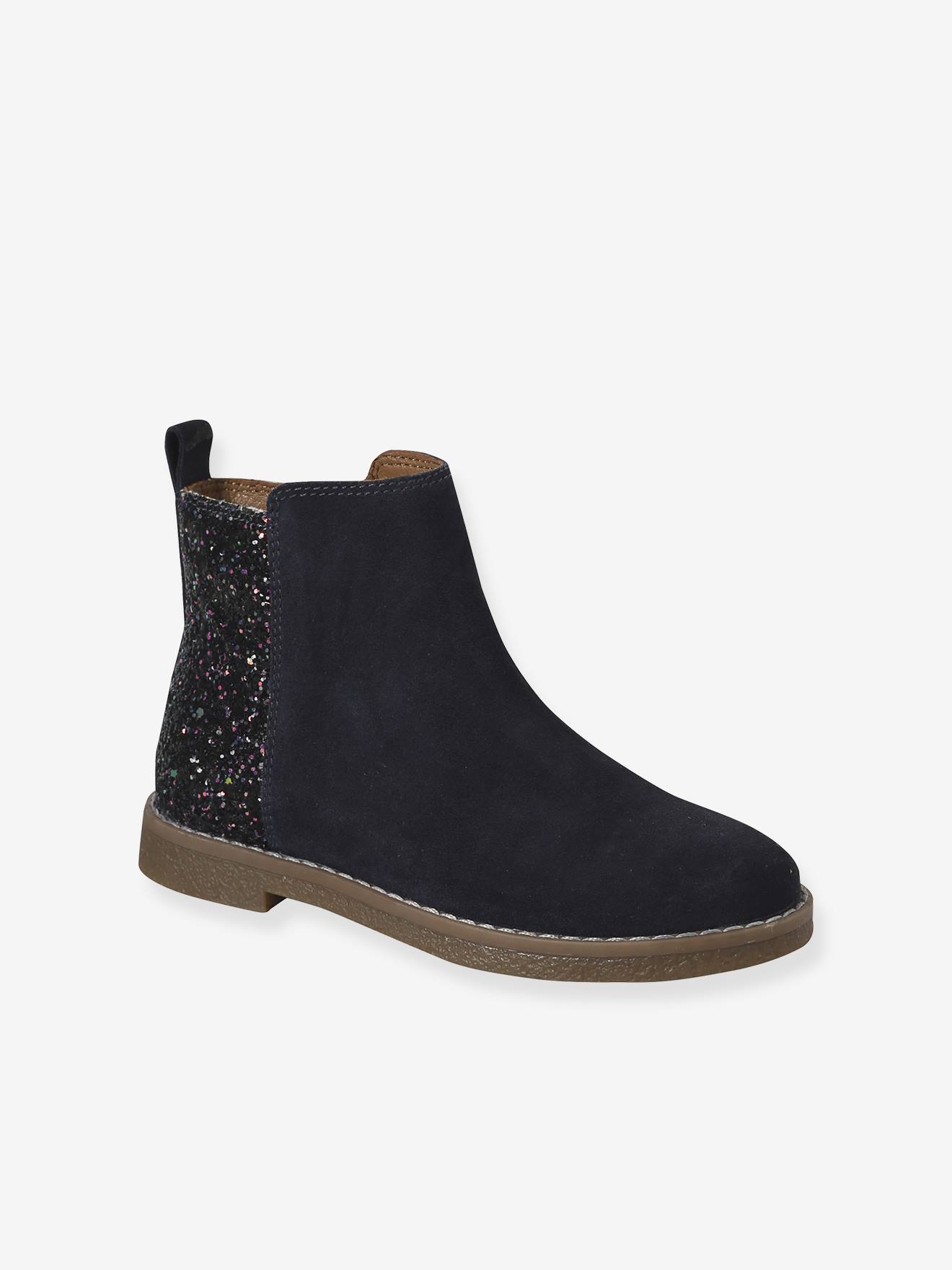 Leren boots voor meisjes met glitter, kleuterschoolcollectie marineblauw afbeelding