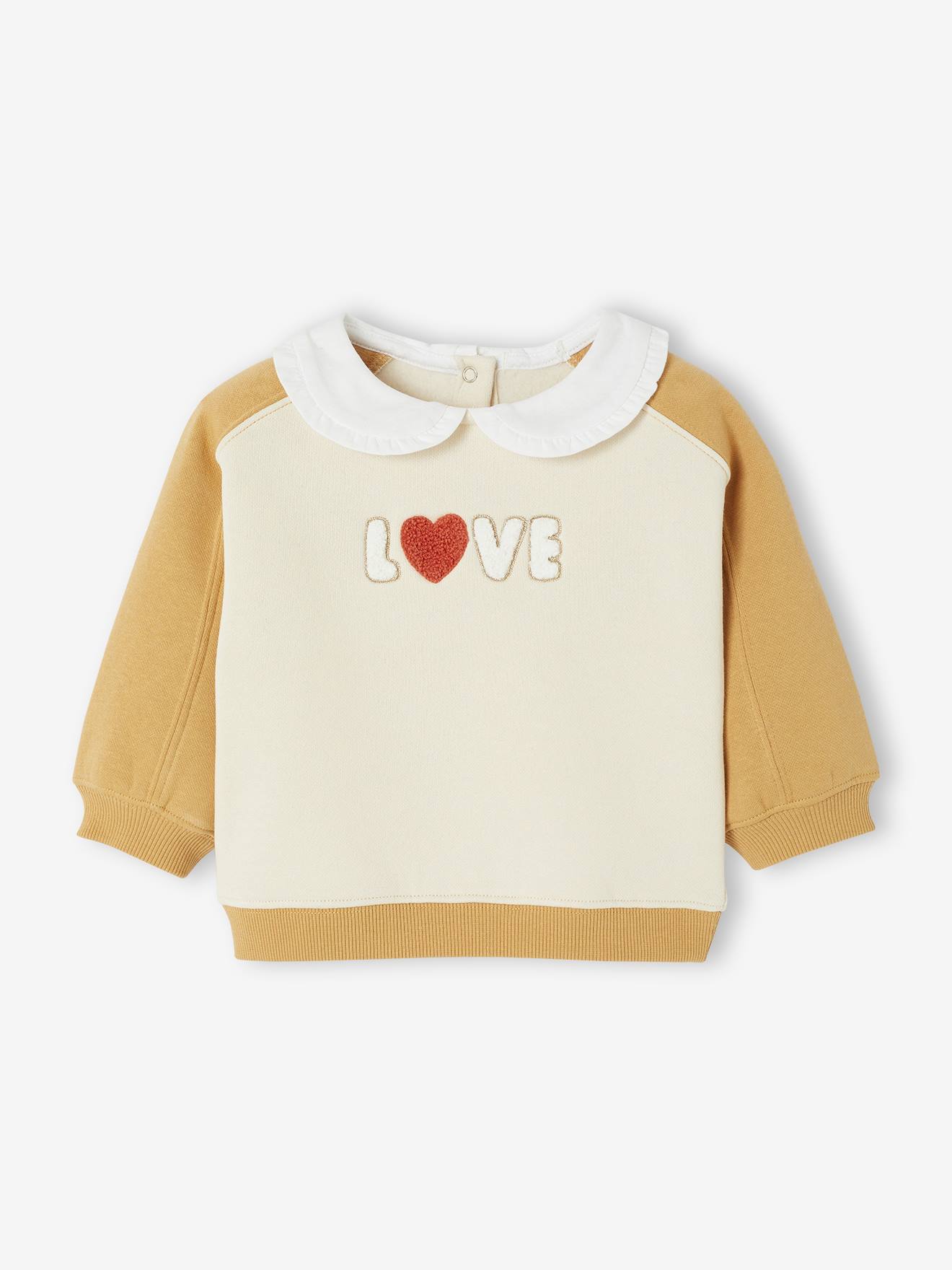 Meisjes sweater met Claudine kraag okergeel afbeelding