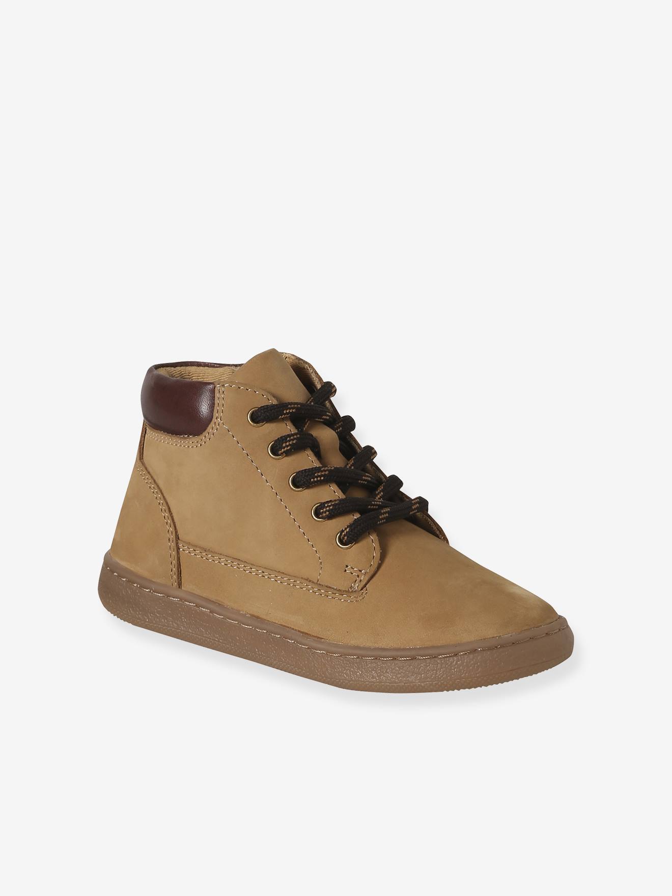 Boots voor jongens uit de kleutercollectie van leer met rits en elastische veters beige afbeelding