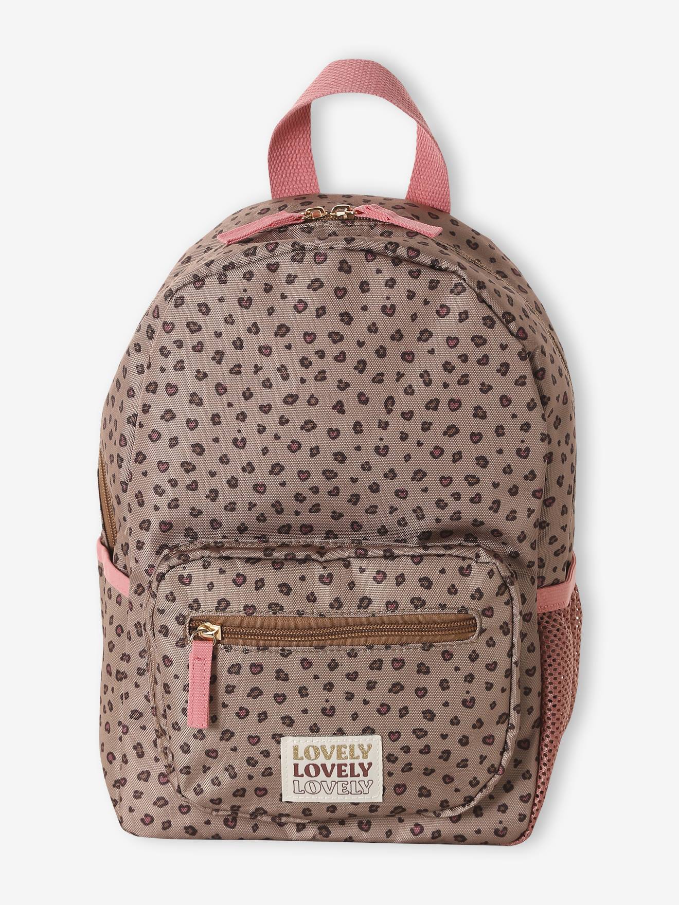 Gepersonaliseerde rugzak voor de kleuterschool met luipaardprint beige afbeelding