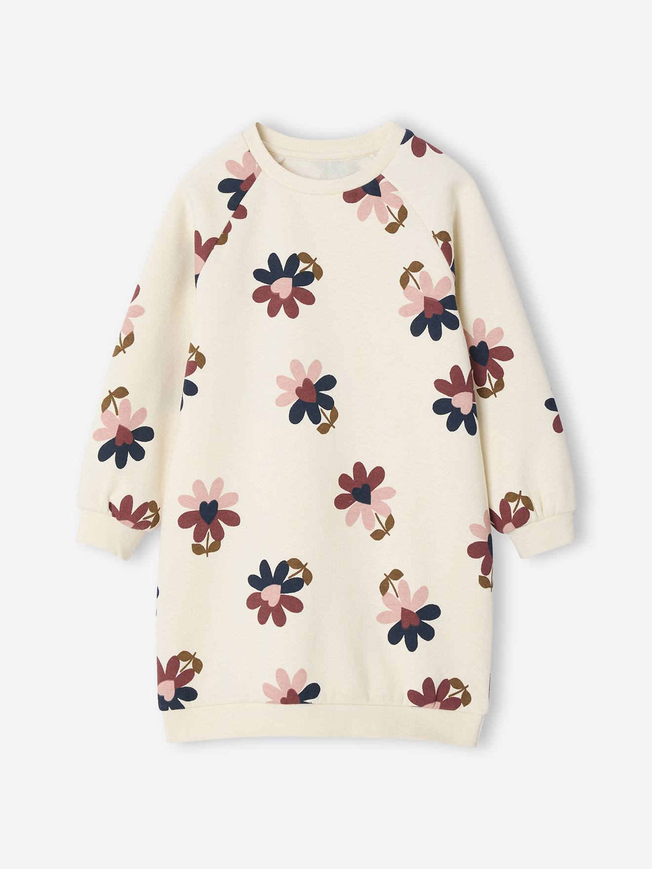 Jurk van molton met bloemenprint ecru afbeelding