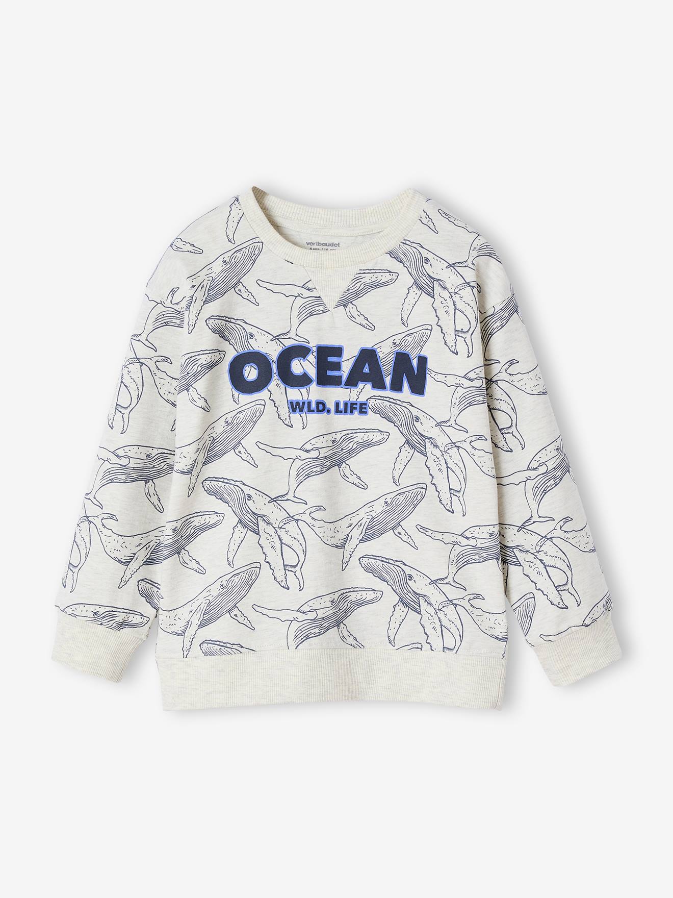 Jongensshirt in sweaterlook met print gemêleerd wit afbeelding