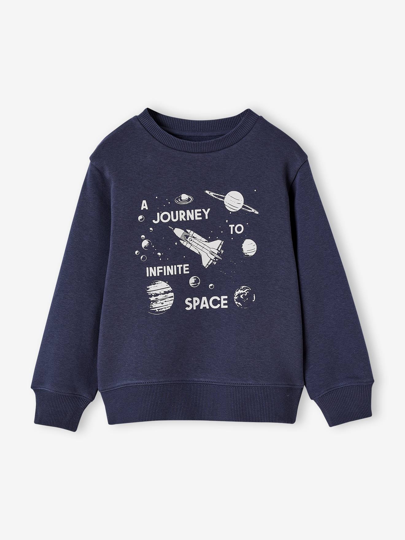 Sweater met ronde hals en geplaatste print voor jongens nachtblauw afbeelding