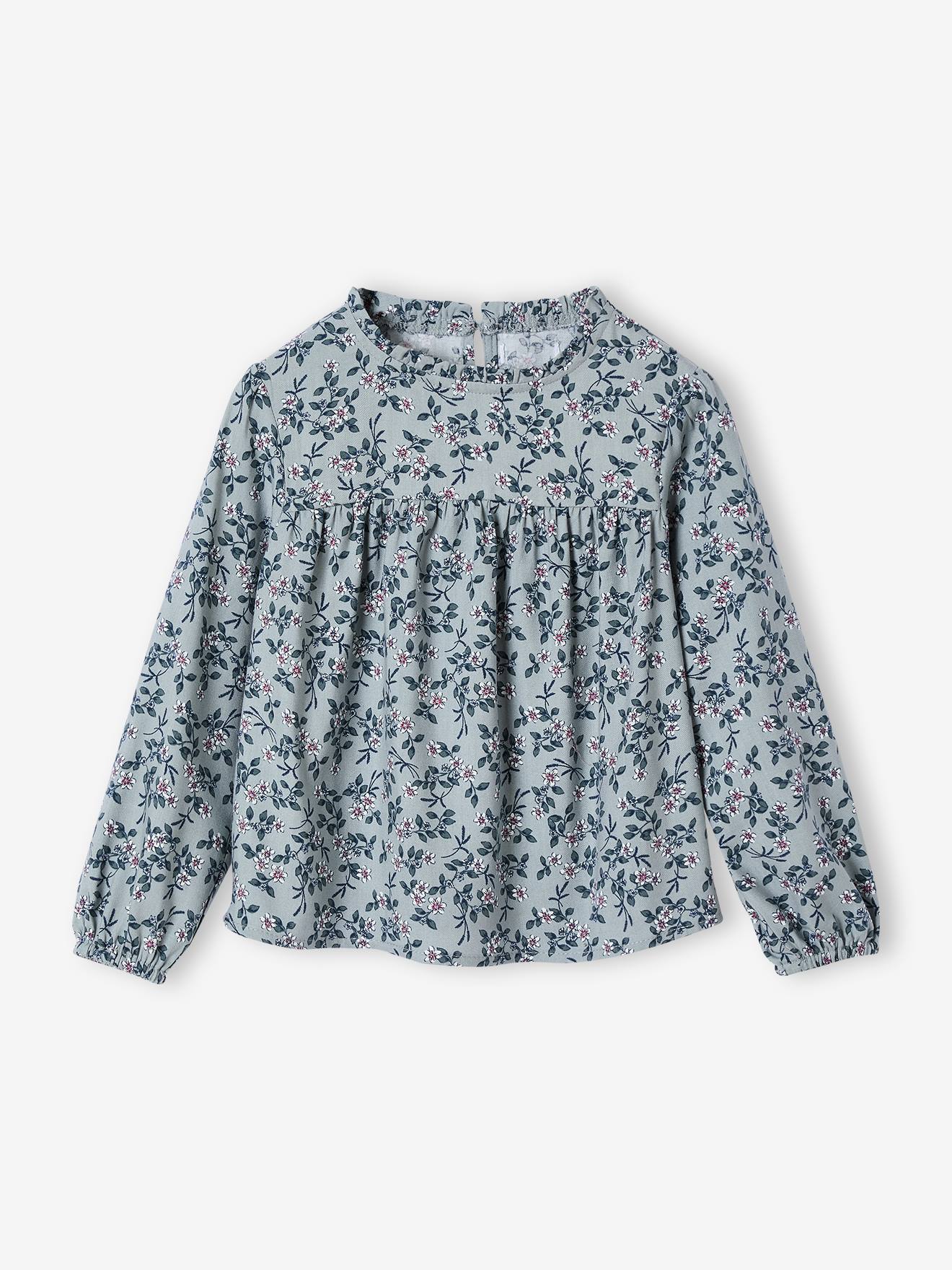 Blouse met bloemmotieven voor meisjes grijsblauw afbeelding