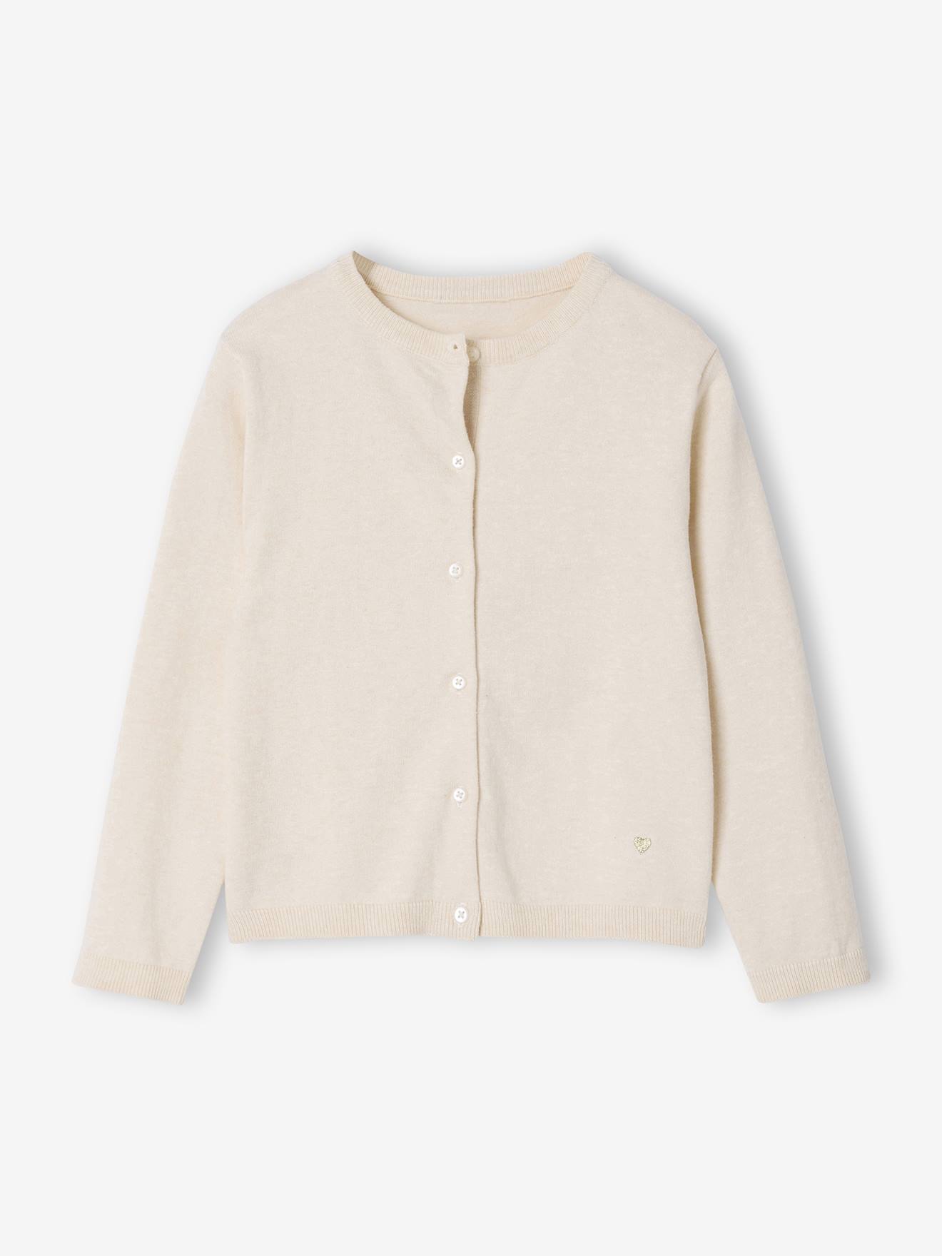 Meisjesvest Basics van fijn breisel gemêleerd beige afbeelding