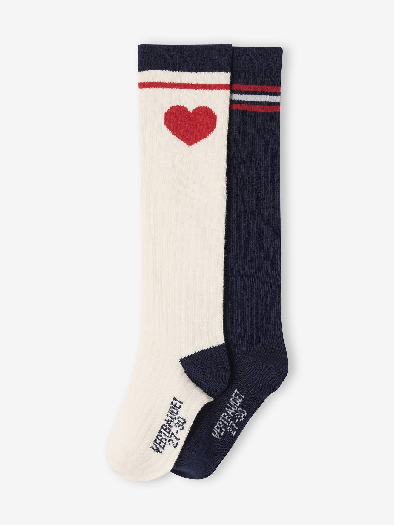 Set van 2 paar hoge sokken voor meisjes ecru afbeelding