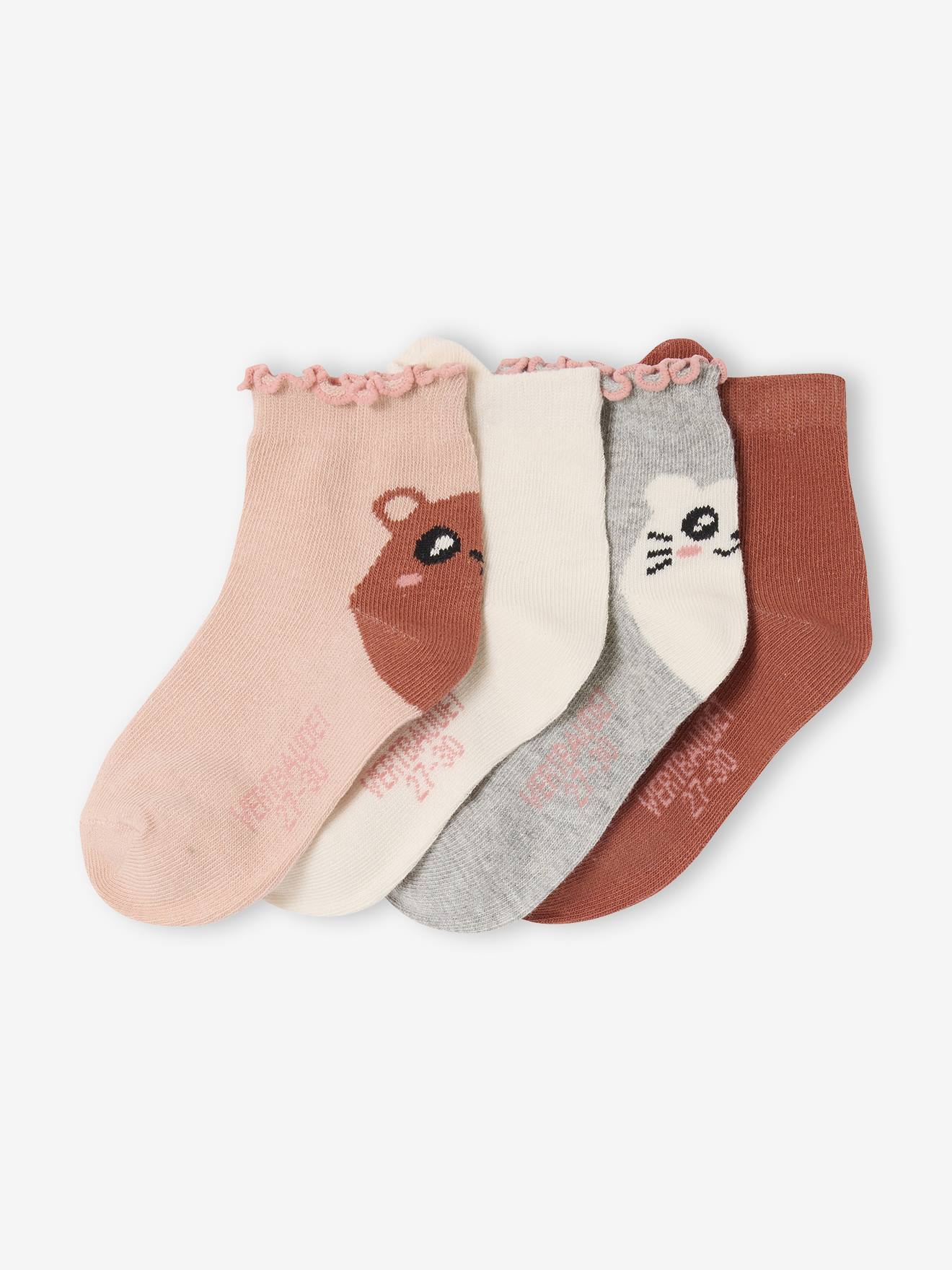 Set van 4 halve sokken voor meisjes met dierenmotief oudroze afbeelding