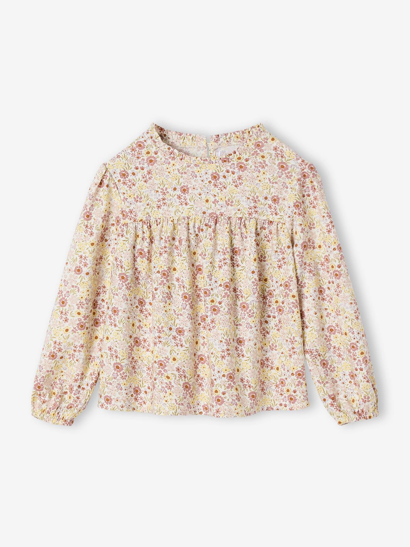 Blouse met bloemmotieven voor meisjes vanille afbeelding