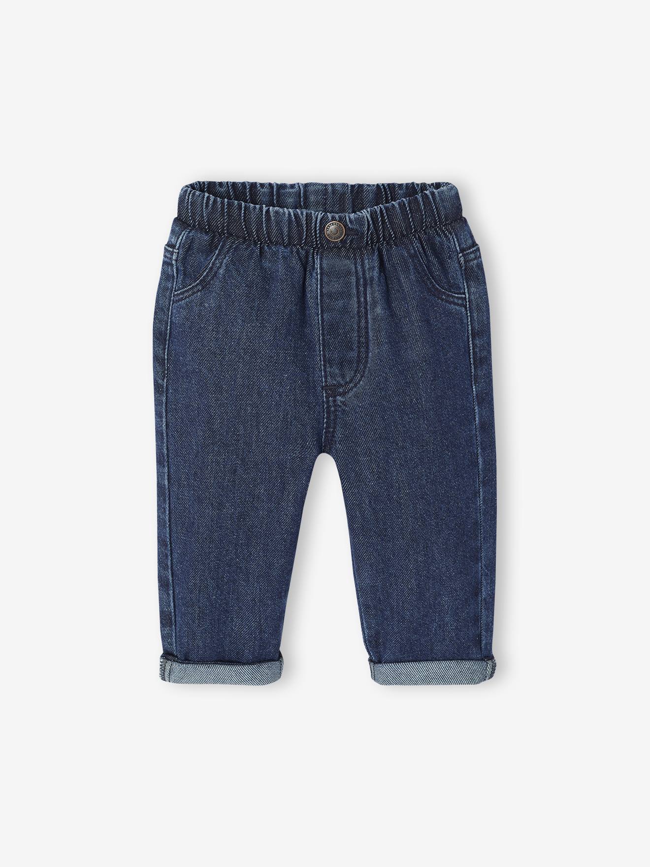 Basics denim jeans voor baby's met elastische tailleband en zakken ongewassen denim afbeelding