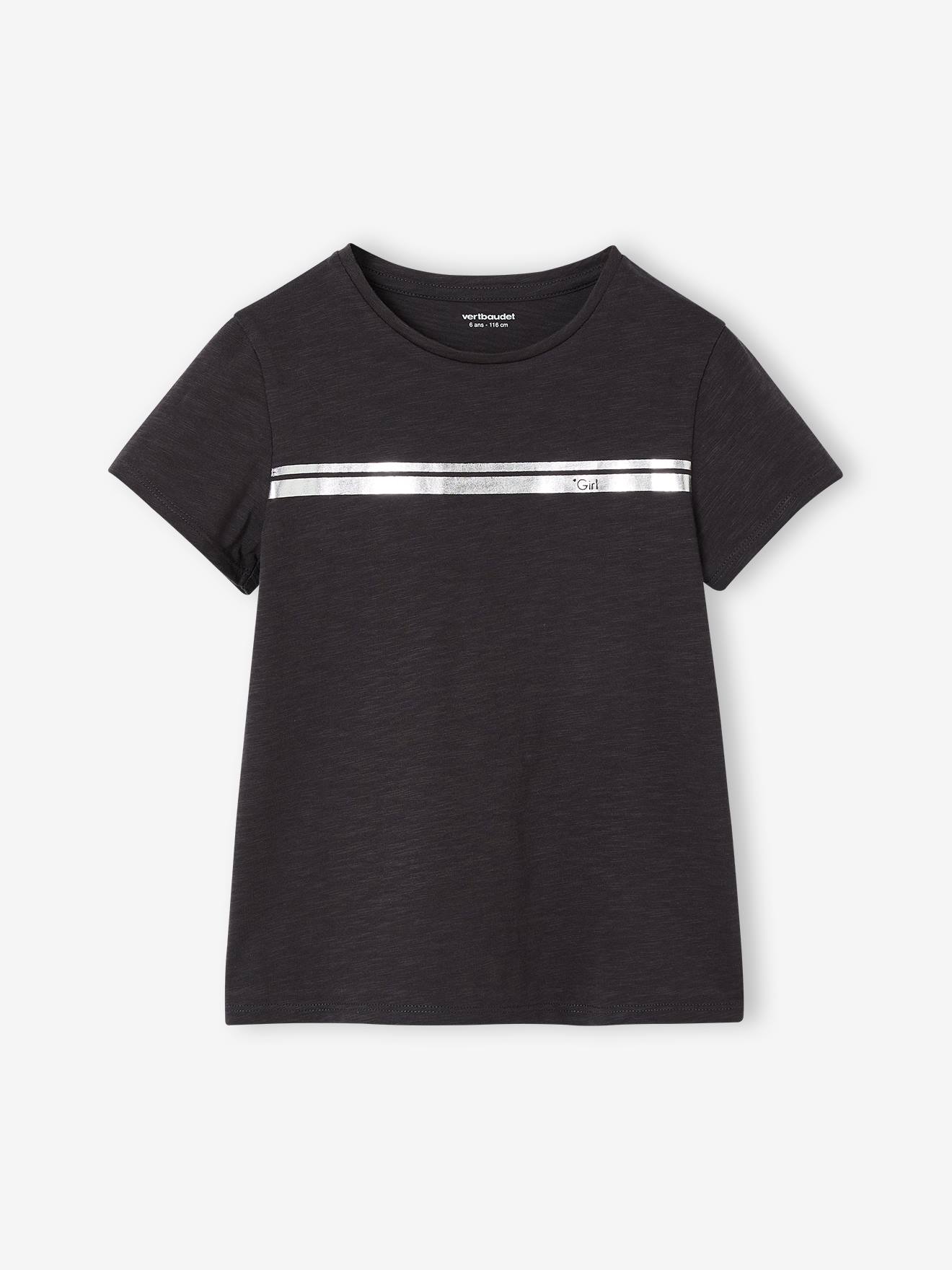 Iriserend gestreept sportshirt voor meisjes antraciet afbeelding