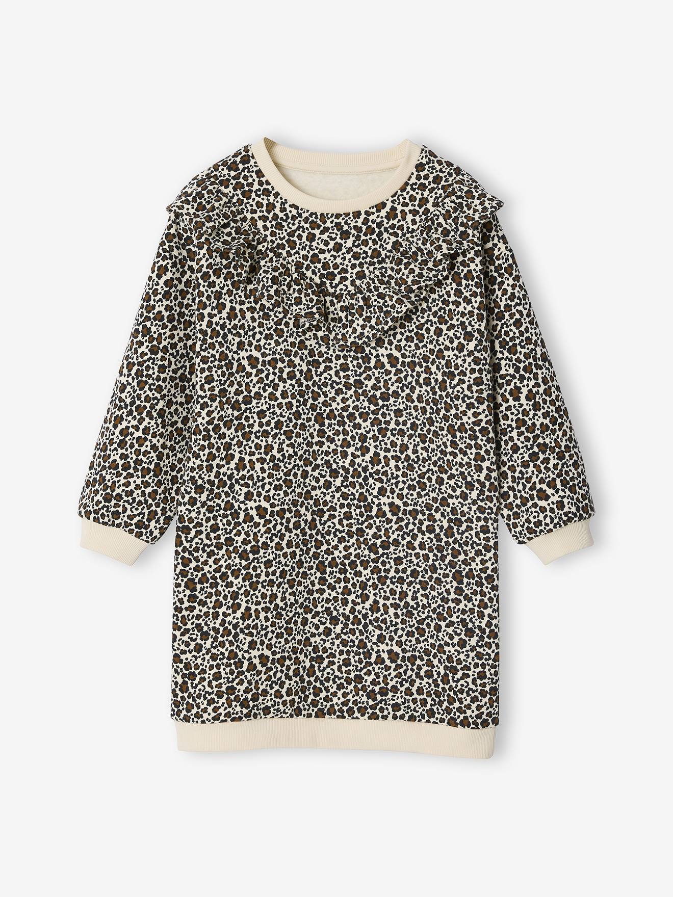 Jurk van sweaterstof met ruches voor meisjes vanille afbeelding