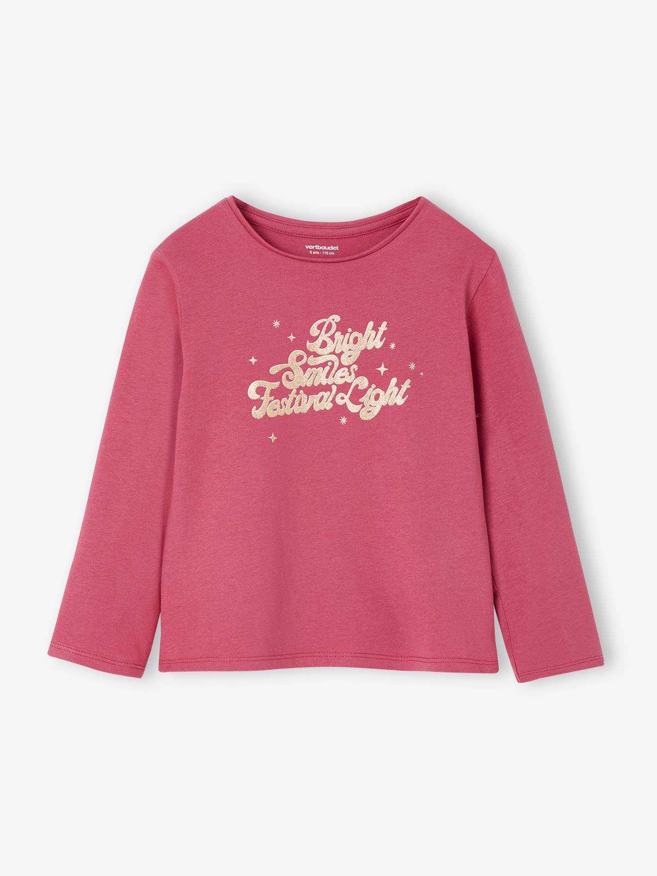 T-shirt BASICS met lange mouwen voor meisjes framboos afbeelding