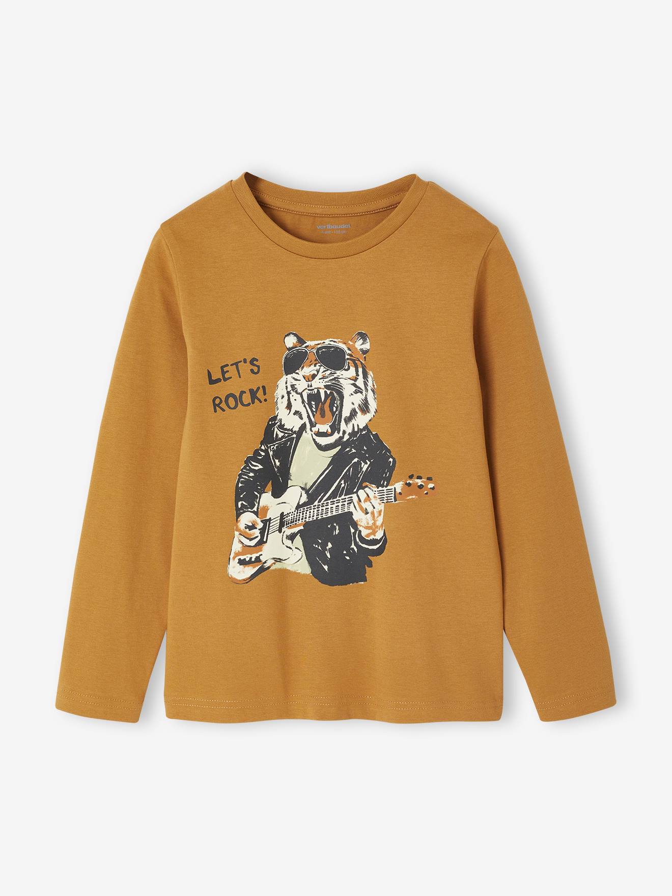 Oeko-Tex® fun T-shirt met lange mouwen en kattenmotief voor jongens pecannoot afbeelding