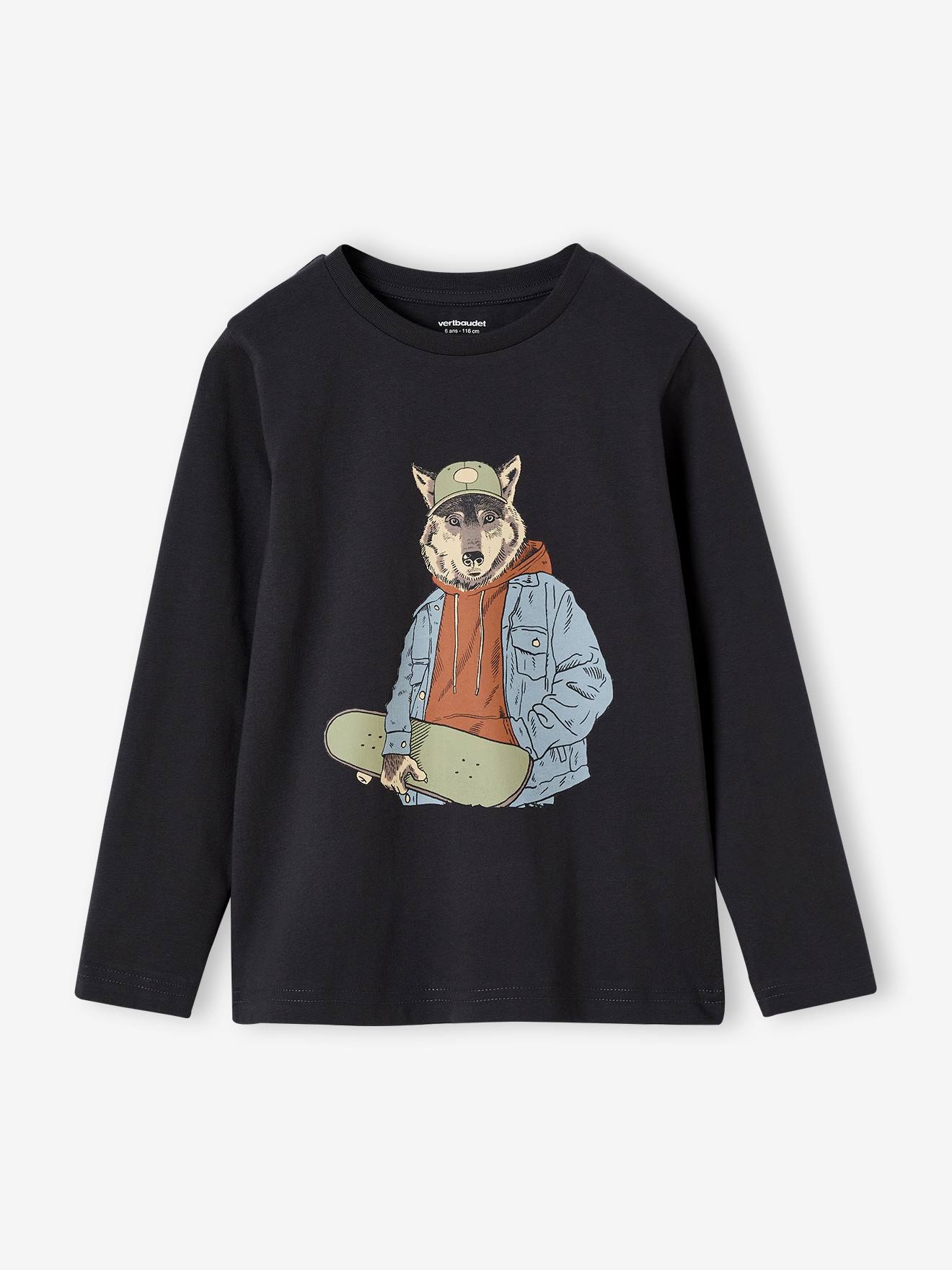 Oeko-Tex® fun T-shirt met lange mouwen en kattenmotief voor jongens antraciet afbeelding