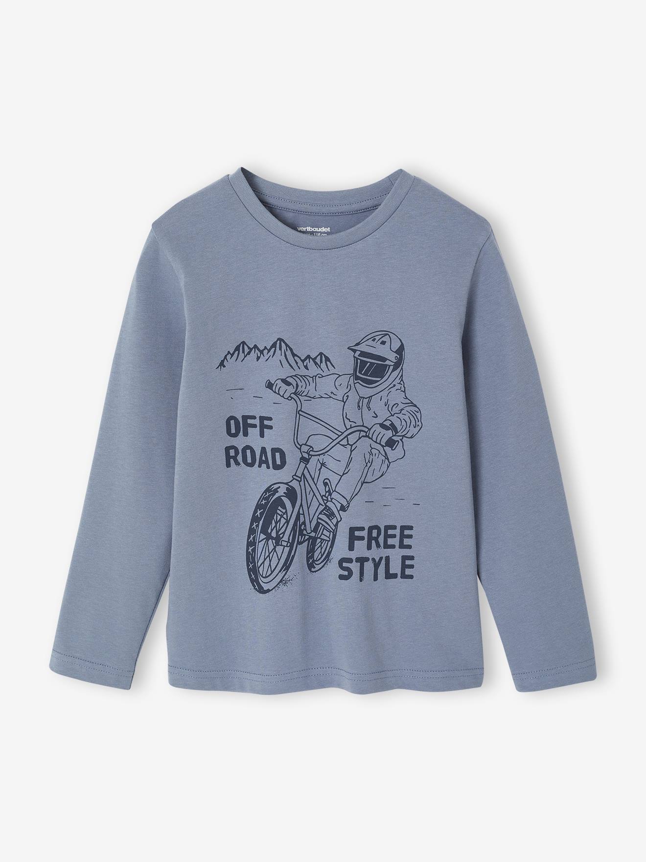 Basics T-shirt met lange mouwen voor jongens met een speels of grafisch motief middenblauw afbeelding