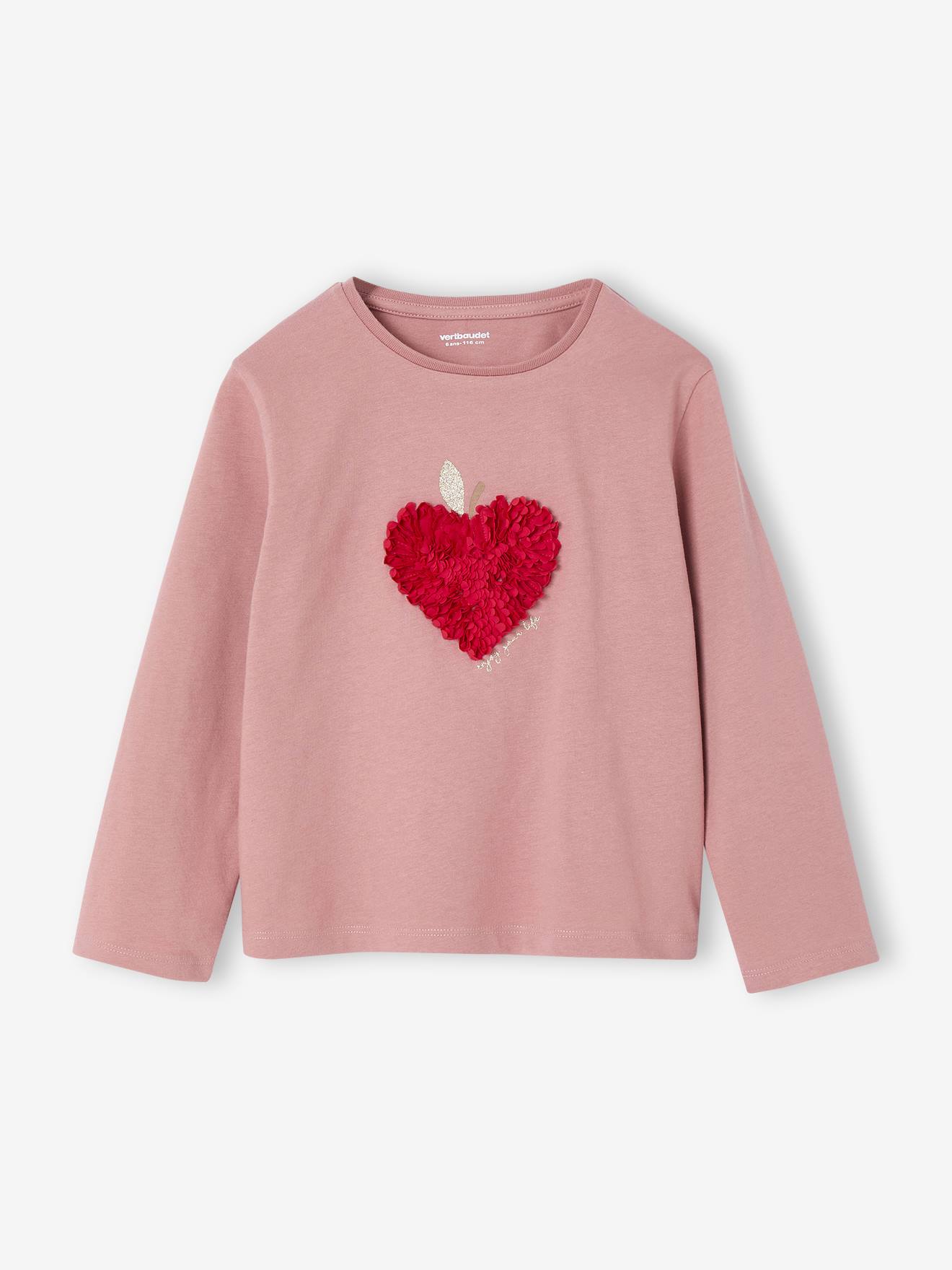 T-shirt voor meisjes met hartjesprint en lange mouwen rouge afbeelding