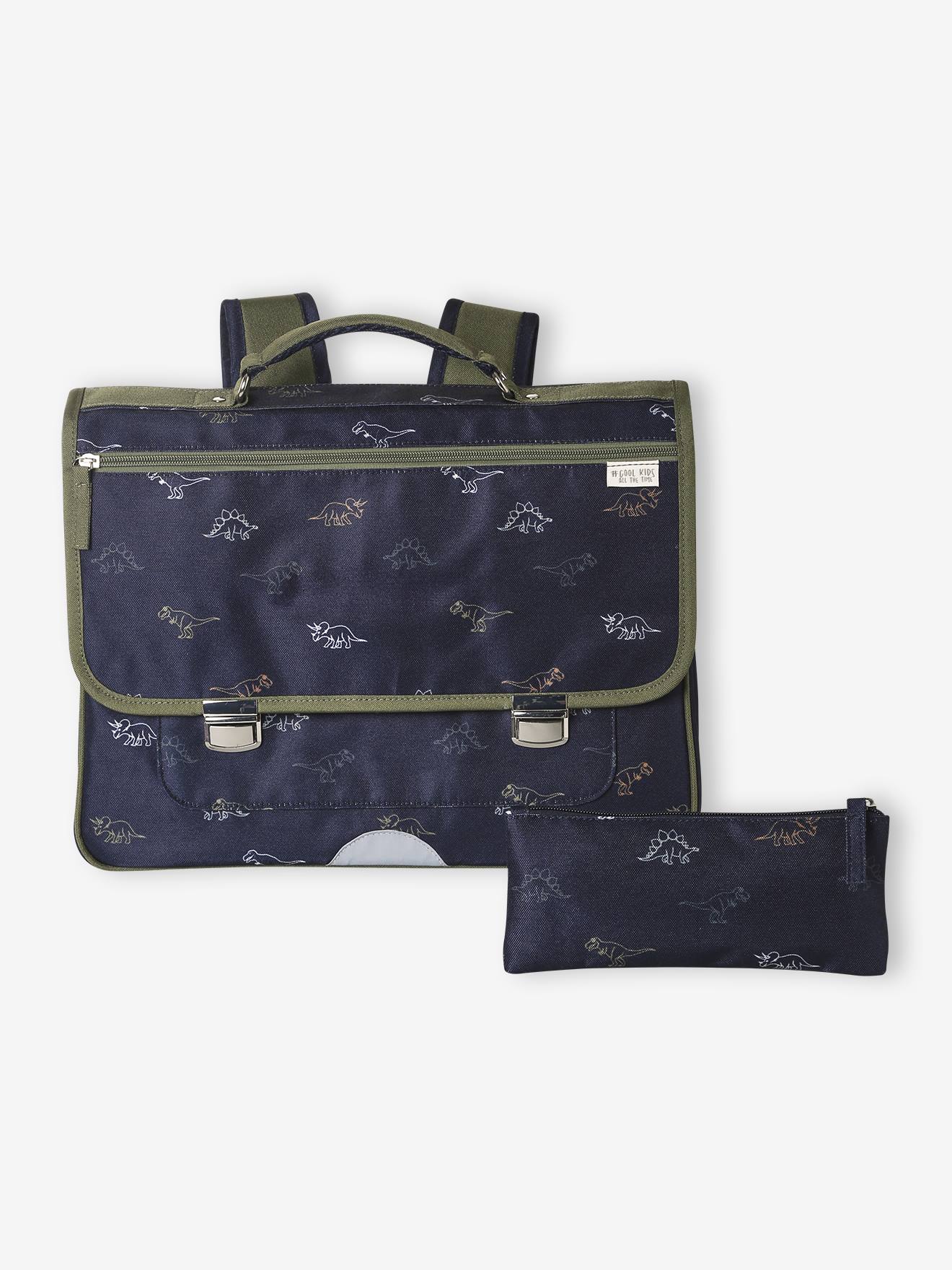 Personaliseerbare schooltas + etui dinosaurussen jongen indigoblauw afbeelding