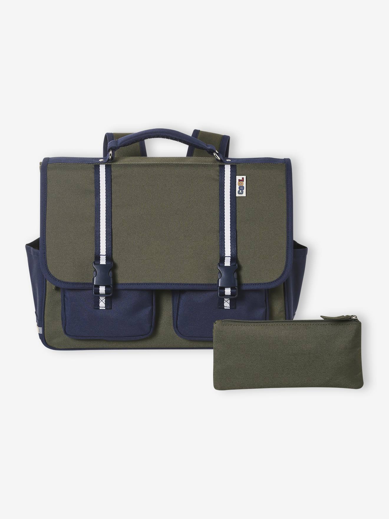 Schooltas + etui "cool school" voor jongens kaki afbeelding