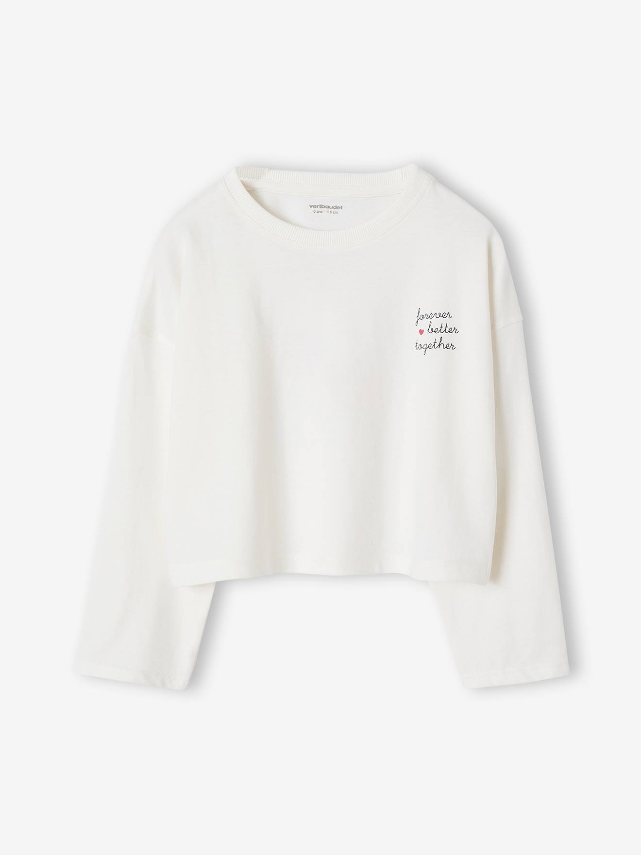T-shirt crop top voor meisjes met lange mouwen ecru afbeelding