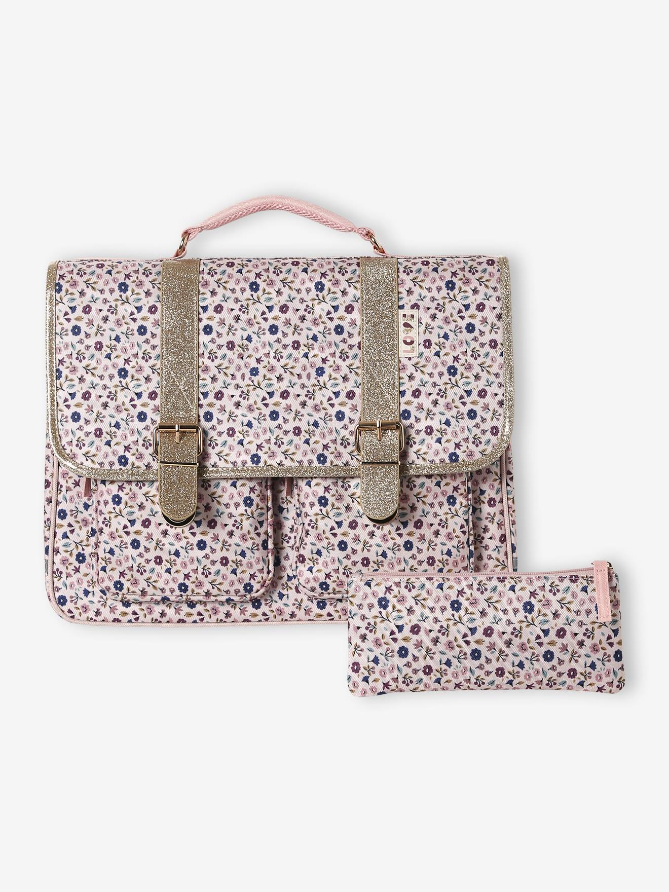 Personaliseerbare LILIBETH schooltas + etui met bloemenprint voor meisjes rozen afbeelding