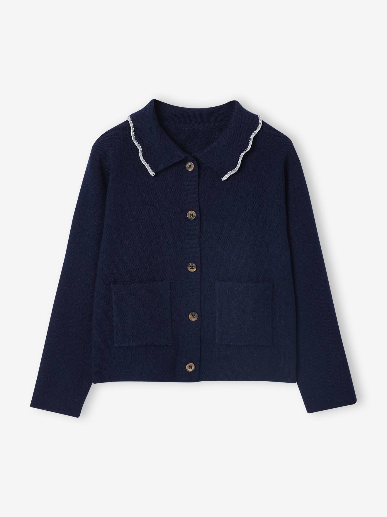 Vest met fantasiekraag voor meisjes marineblauw afbeelding