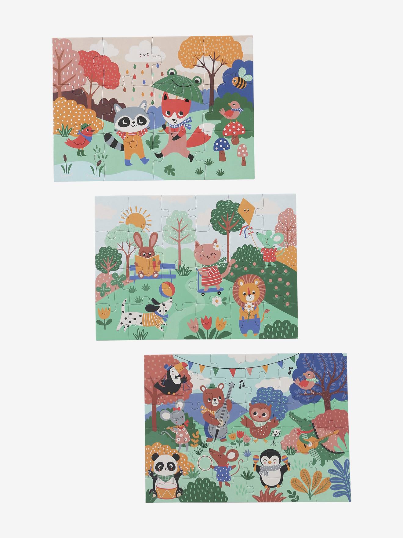 3 12- tot 36-delige kartonnen legpuzzels Les animaux joyeux meerkleurig afbeelding