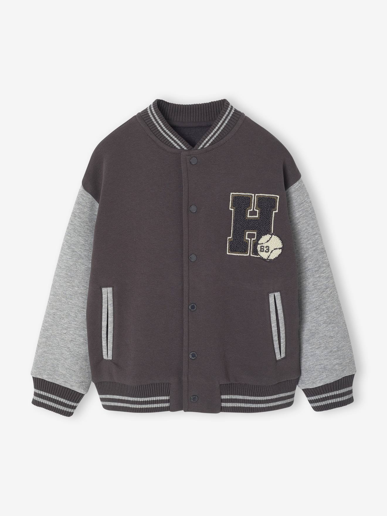 Teddy-sweatshirt in fleece voor jongens met lusbadge. antraciet afbeelding