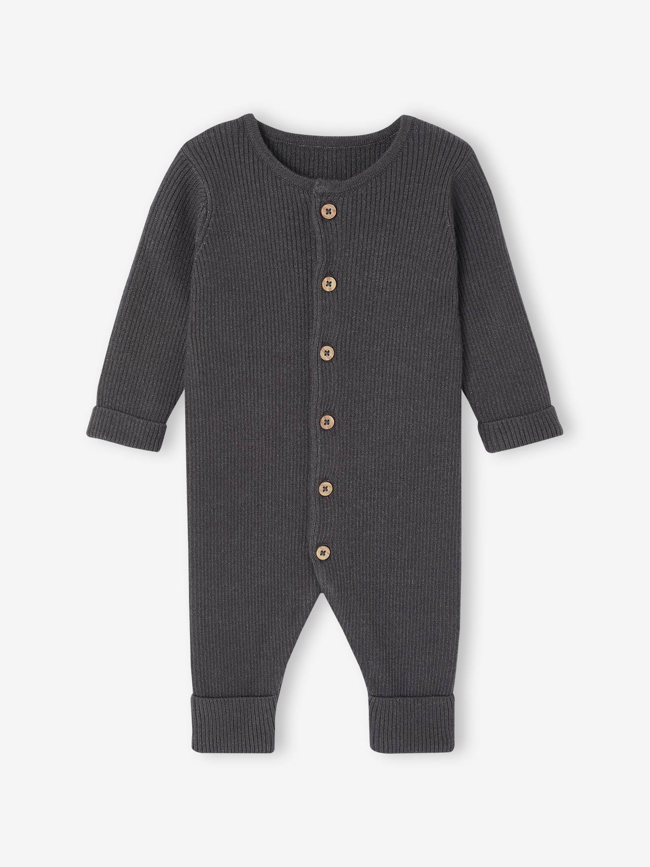 Geribde babypyjama met lange mouwen antraciet afbeelding