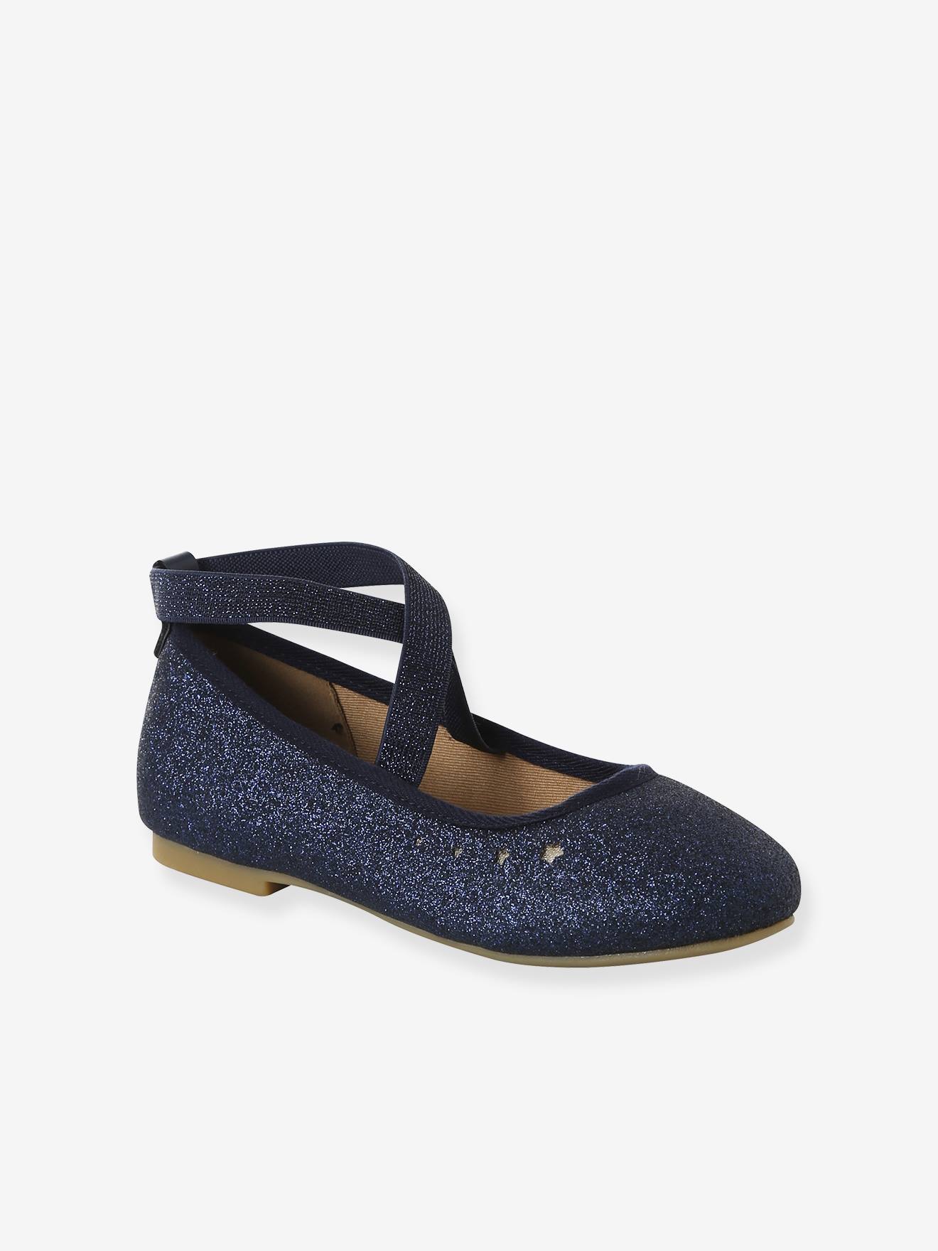 Elastische gekruiste ballerinas voor kinderen, kleuterschoolcollectie marineblauw afbeelding