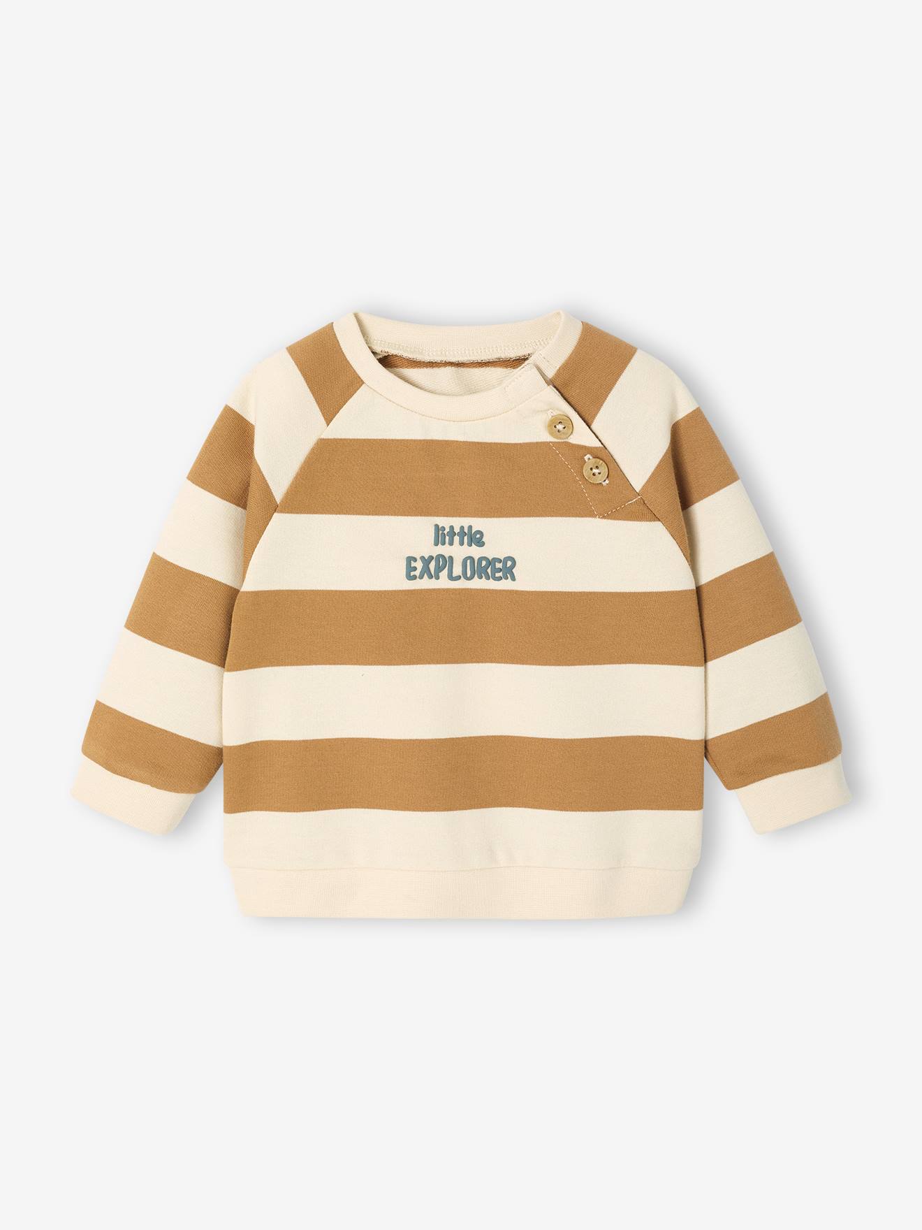 Gestreept sweatshirt van molton baby karamel afbeelding