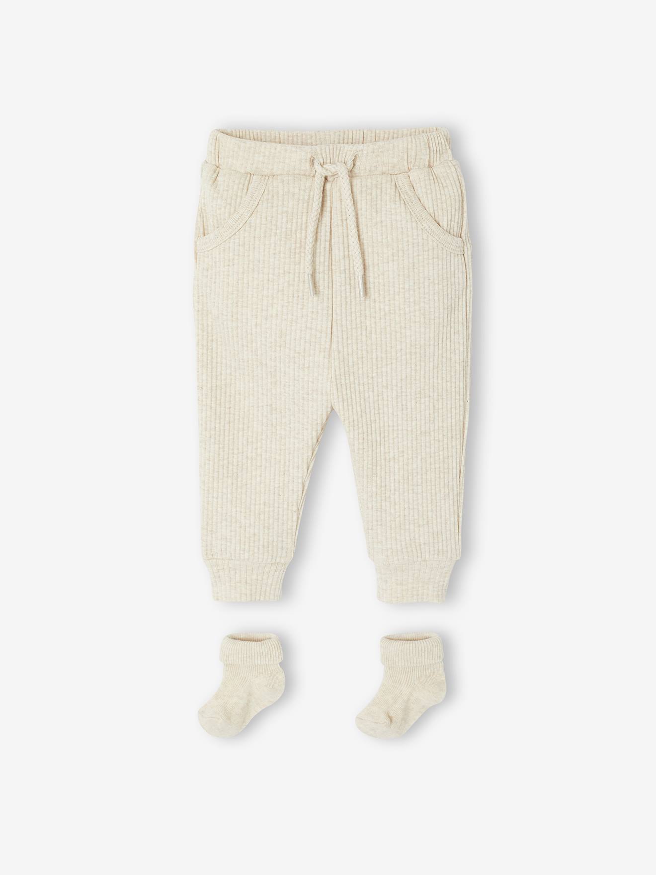 Effen set met broek en sokken gemêleerd beige afbeelding