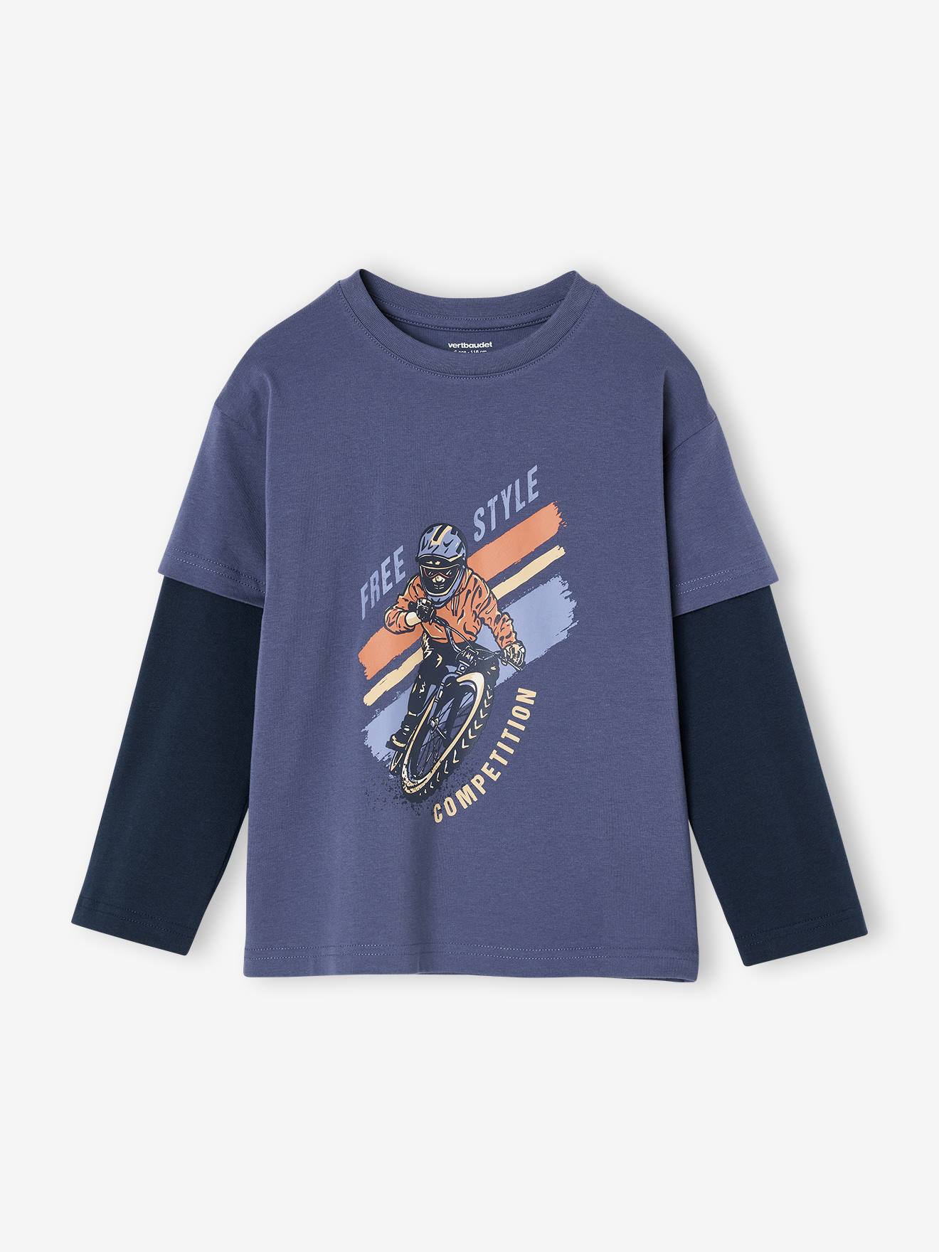 Jongensshirt met dubbele mouwen blauw afbeelding