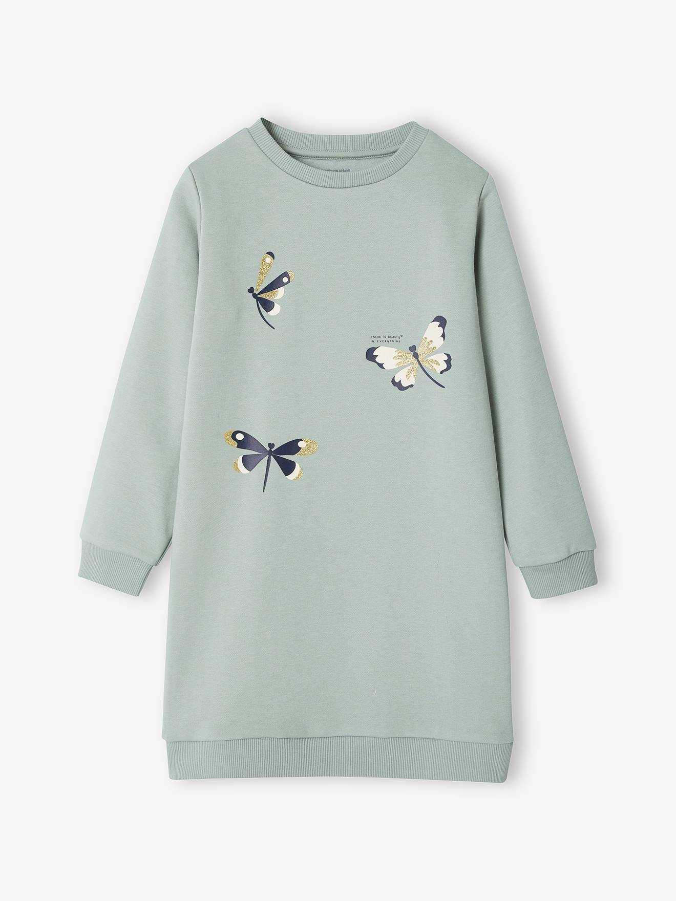 Basics fleece meisjesjurk saliegroen afbeelding