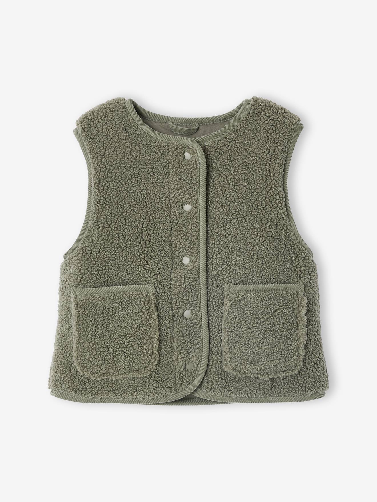 Mouwloos meisjesvest van sherpa groen afbeelding
