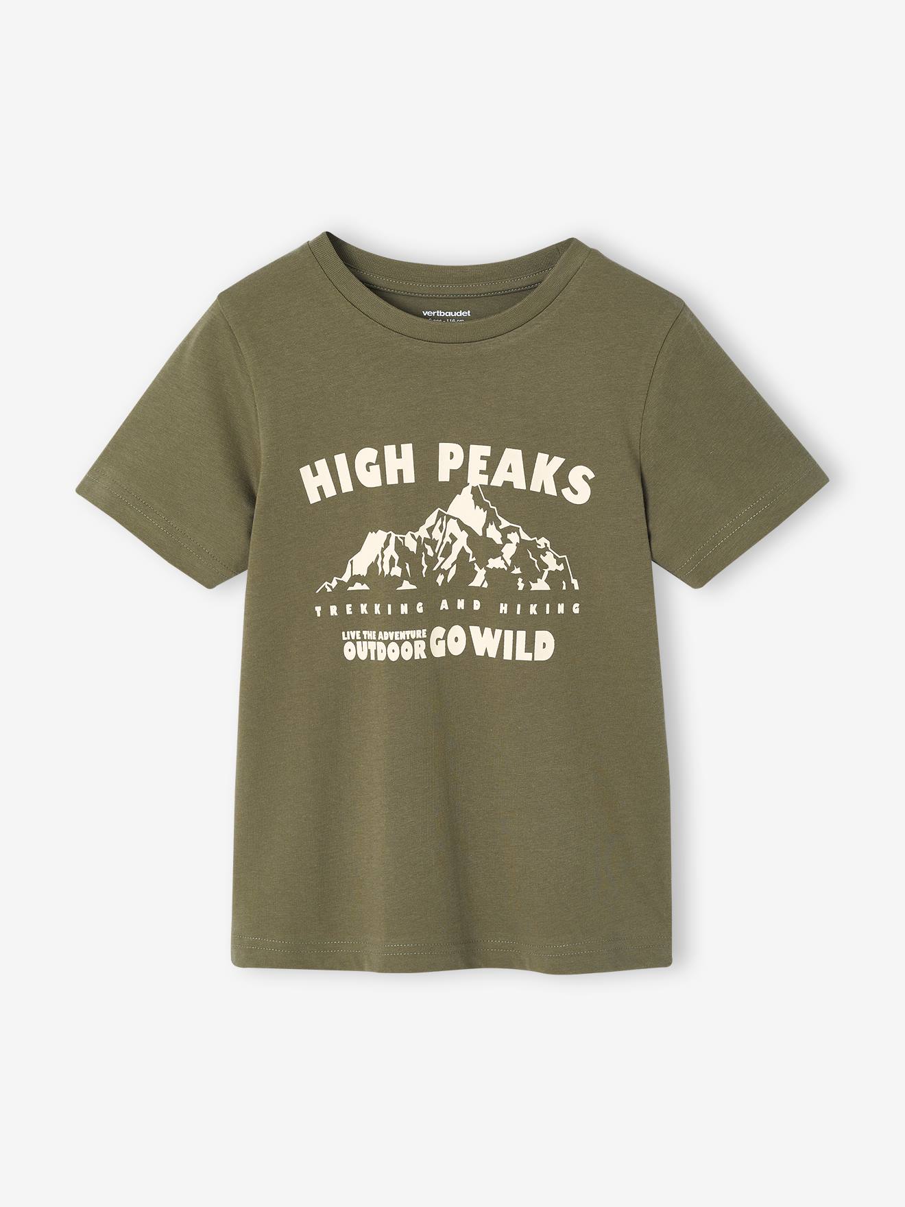 Basic jongensshirt met print vooraan olijf afbeelding