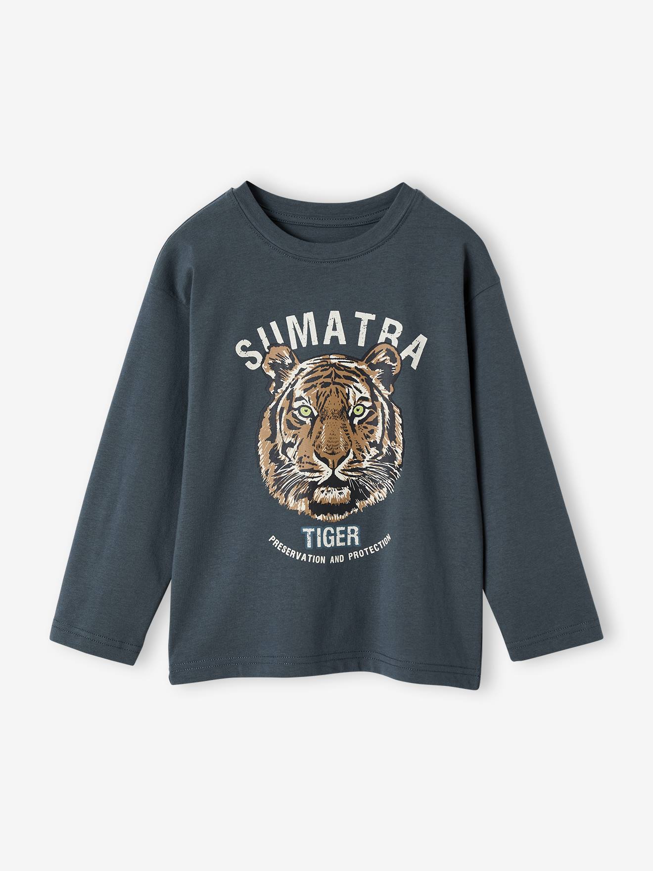 Jongensshirt met grappig dierenmotief petrolblauw afbeelding