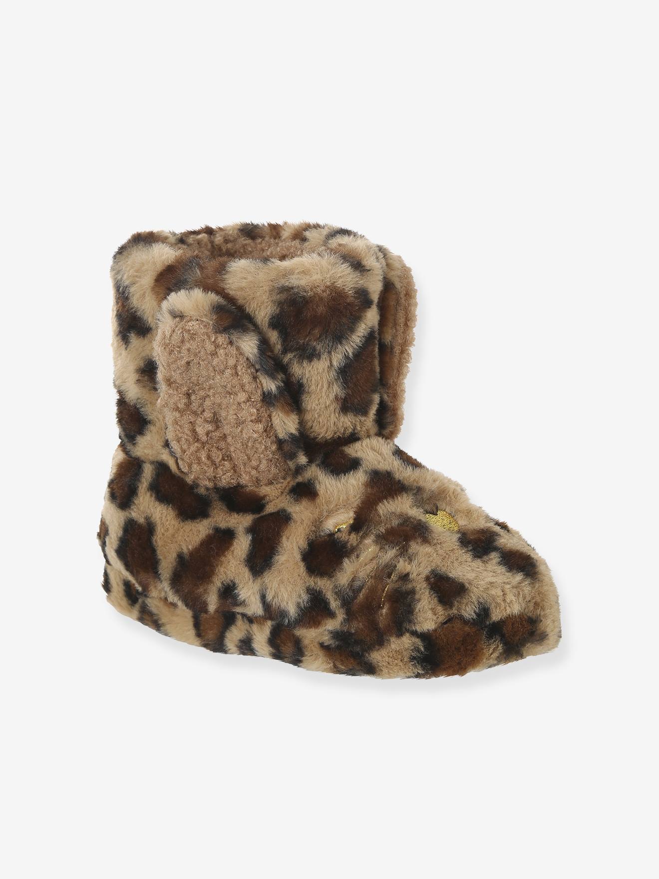Hoge sloffen van imitatiebont voor kinderen beige, bedrukt afbeelding