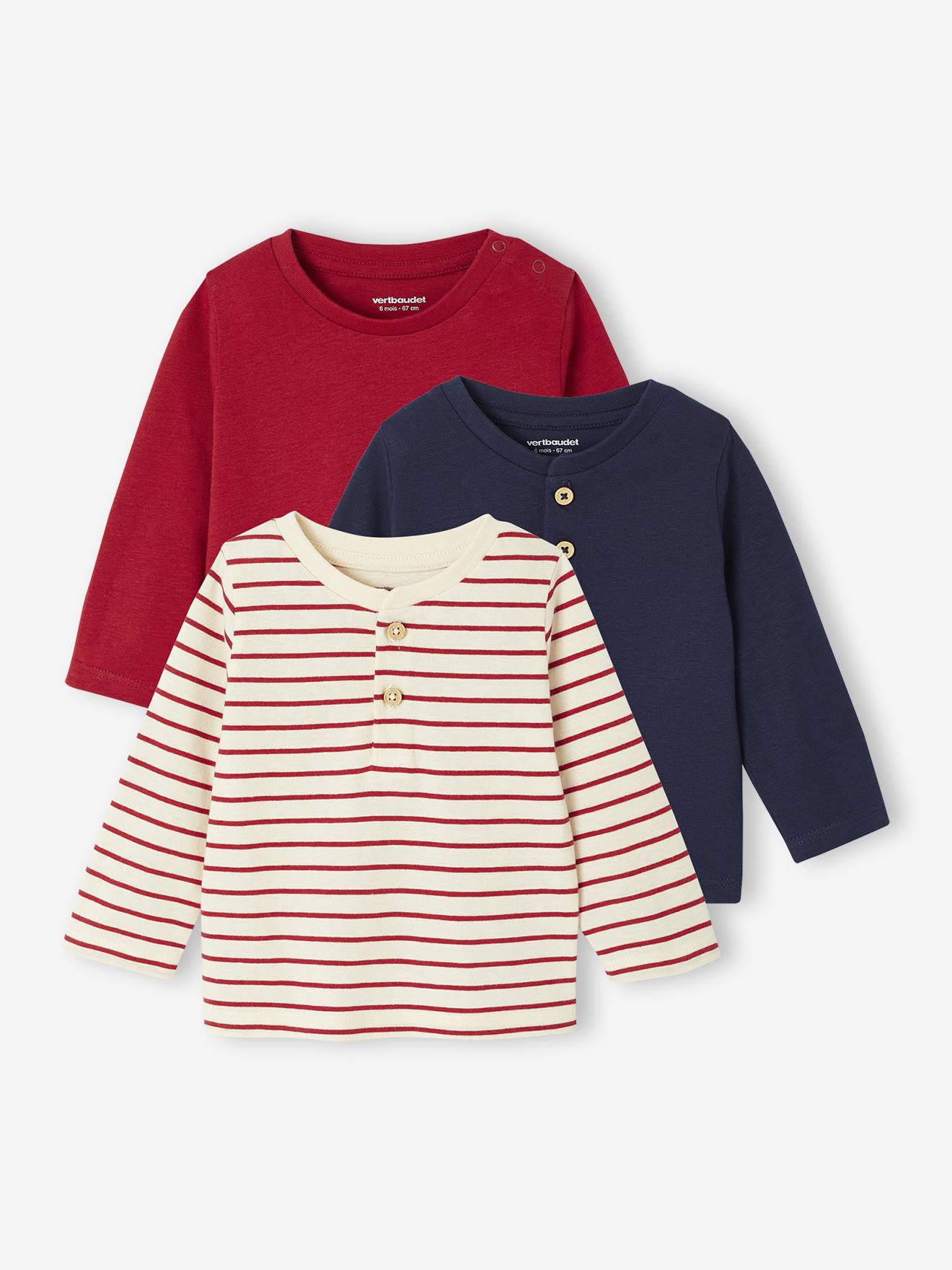 Set van 3 T-shirts Basics van biokatoen baby rood afbeelding