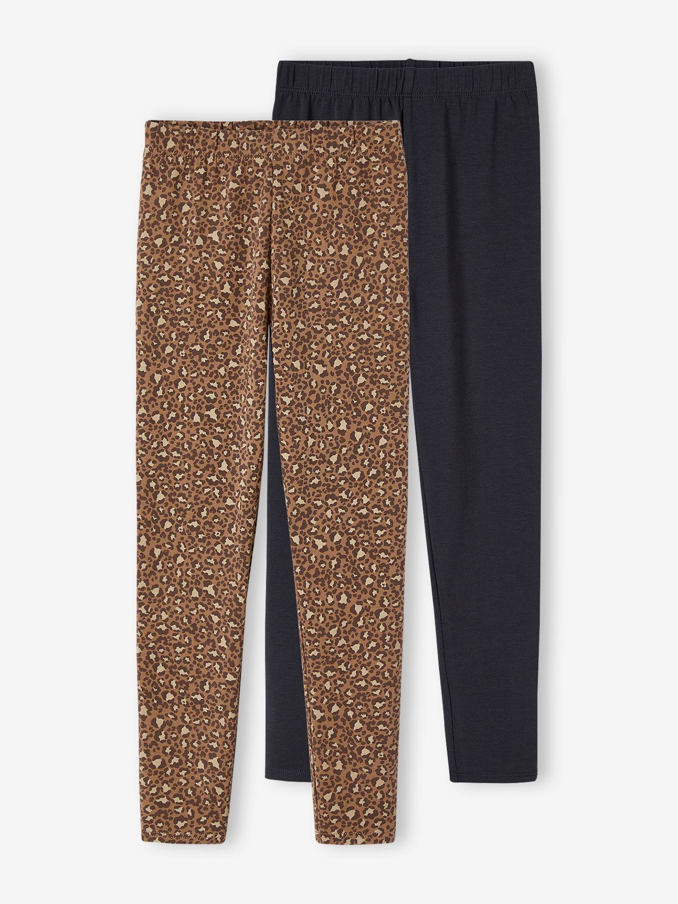 Set van 2 Basics meisjesleggings bruin, bedrukt afbeelding