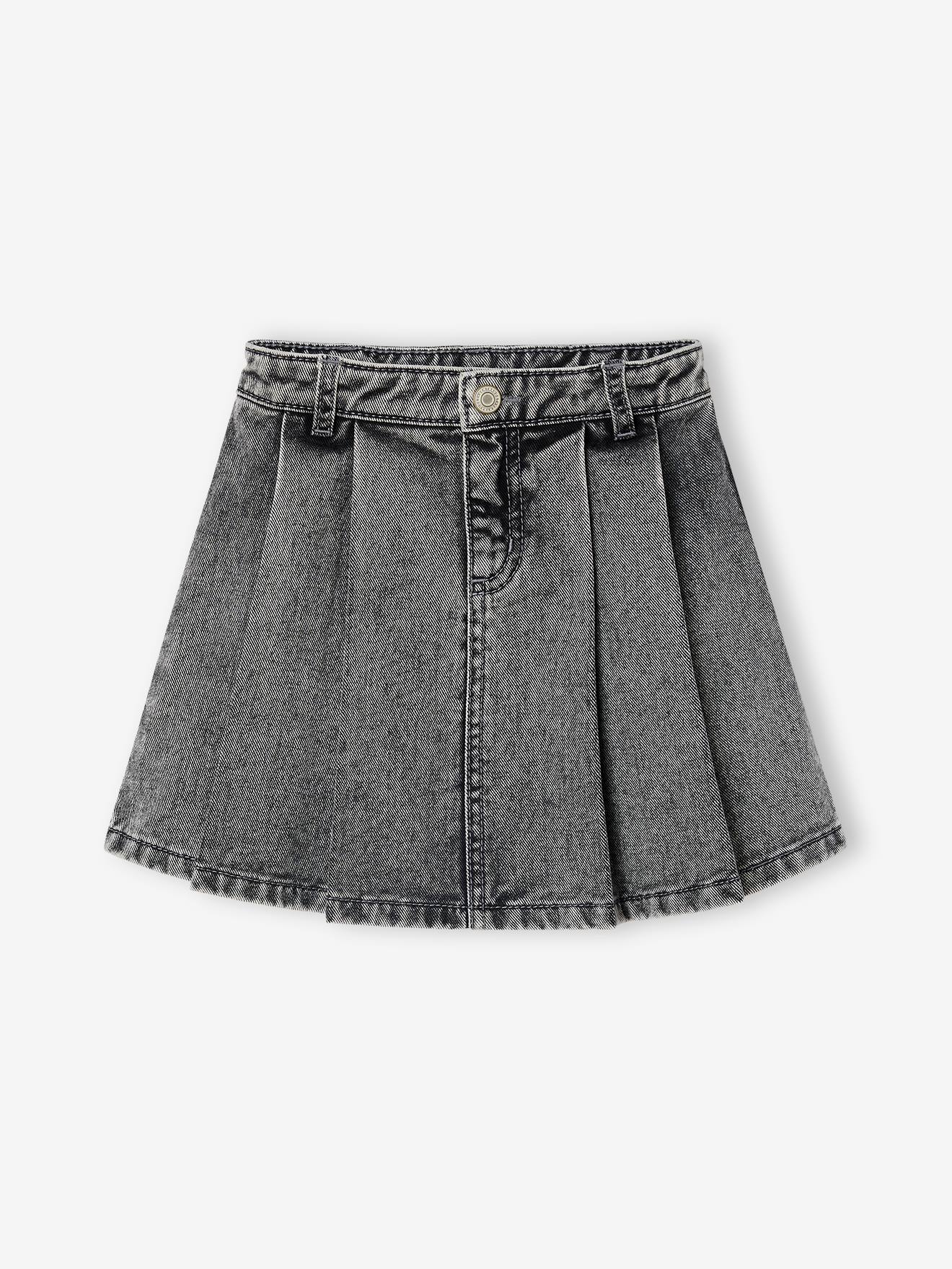 Meisjesplooirok van jeans denimgrijs afbeelding